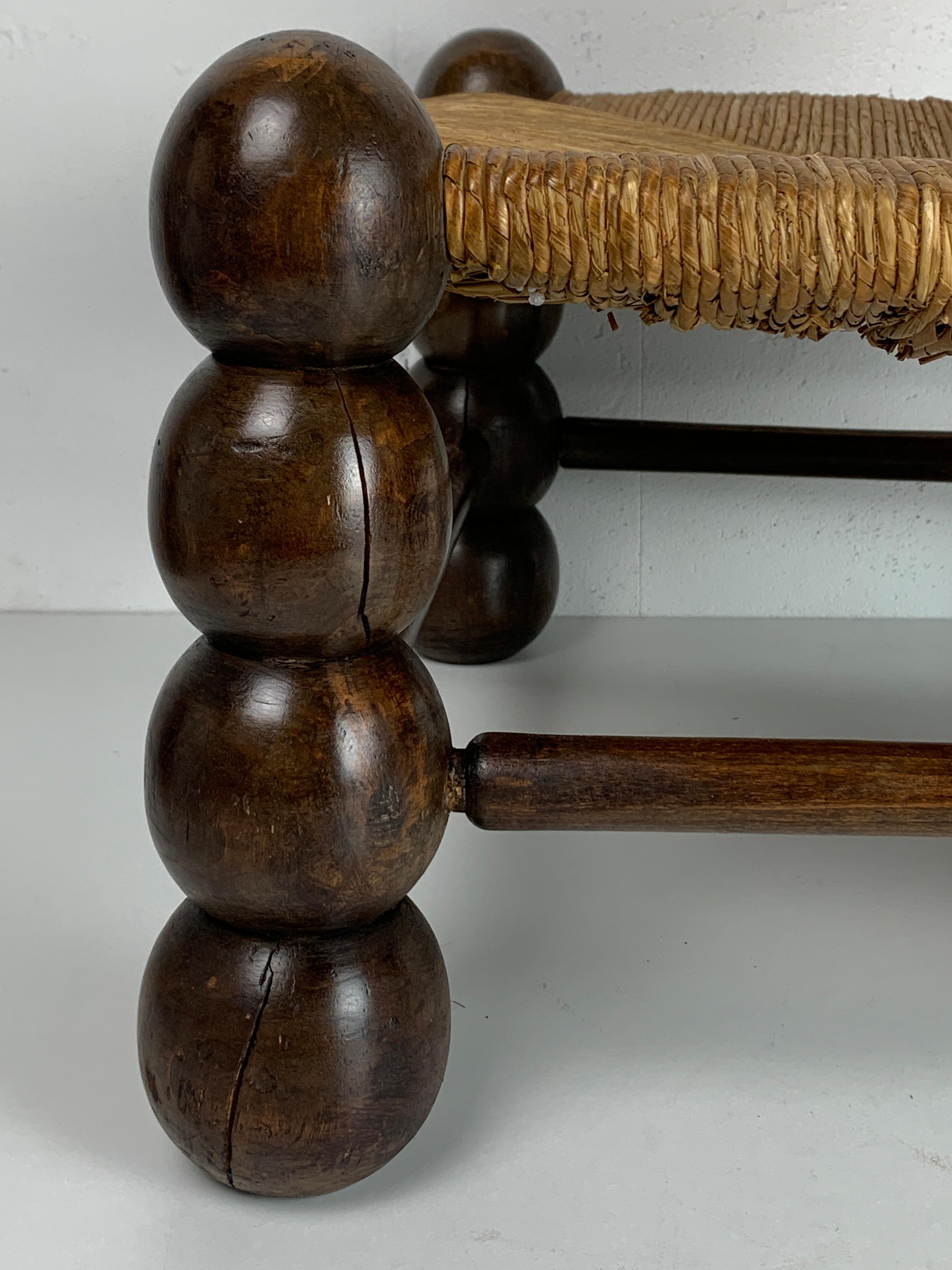 Wood Turned Bobbin Low Rush Chair in the style of Charles Dudouyt, France, 1950s 13