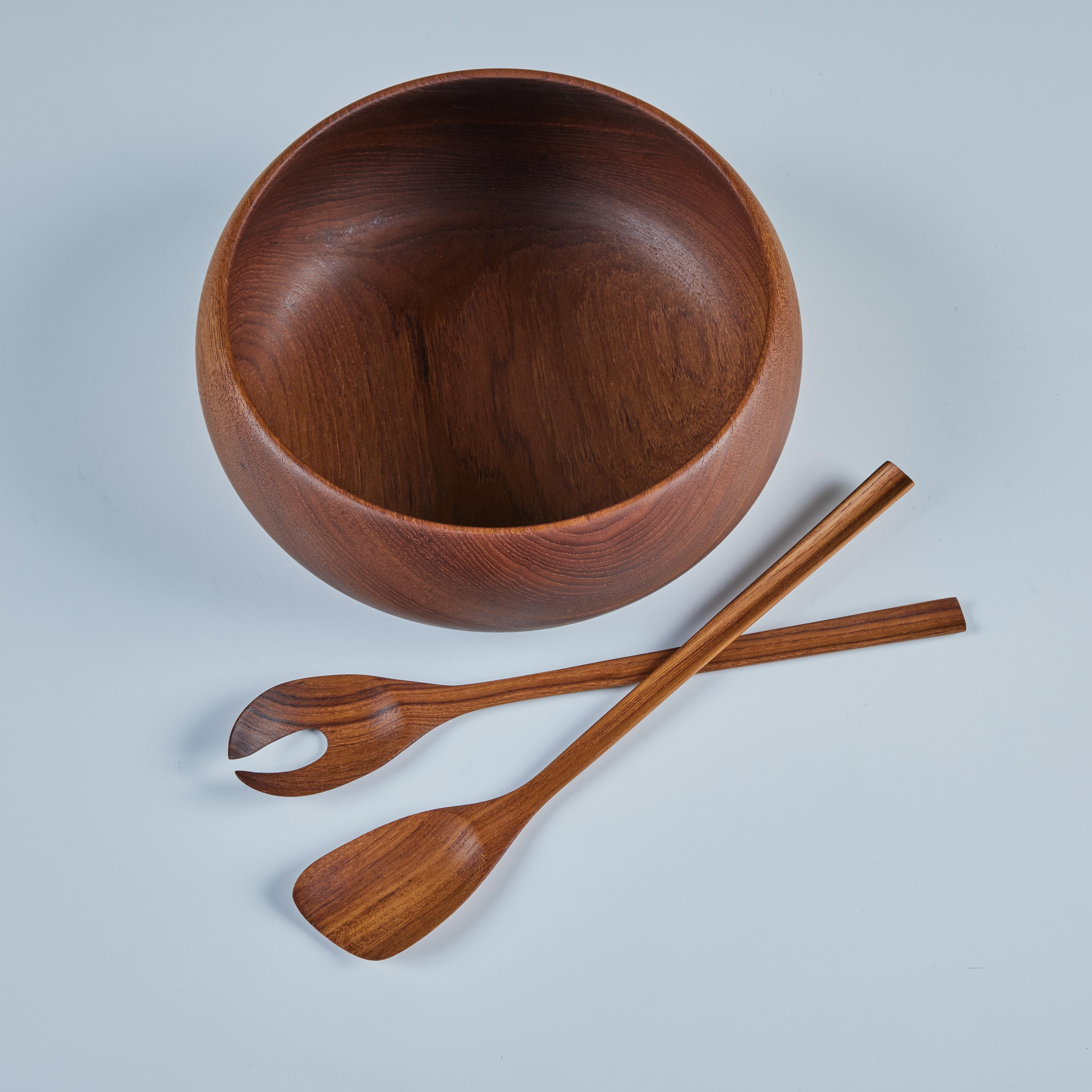 Wood Turned Bowl with Utensils For Sale 2