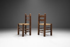 Wood Turned Chairs with Woven Rush Seats, Europe Ca 1940s