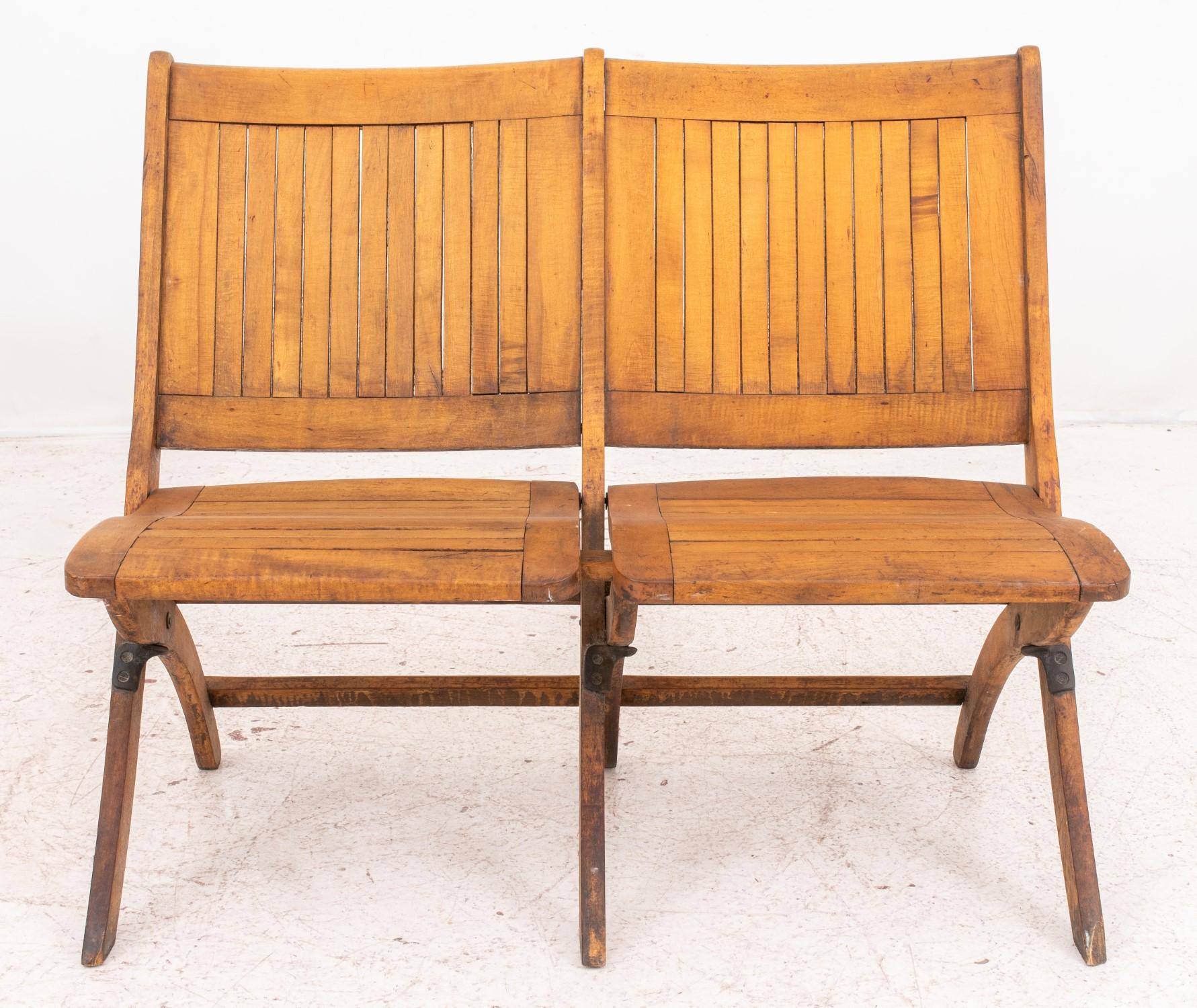 Wood Two Seat Folding Chairs Bench For Sale 1
