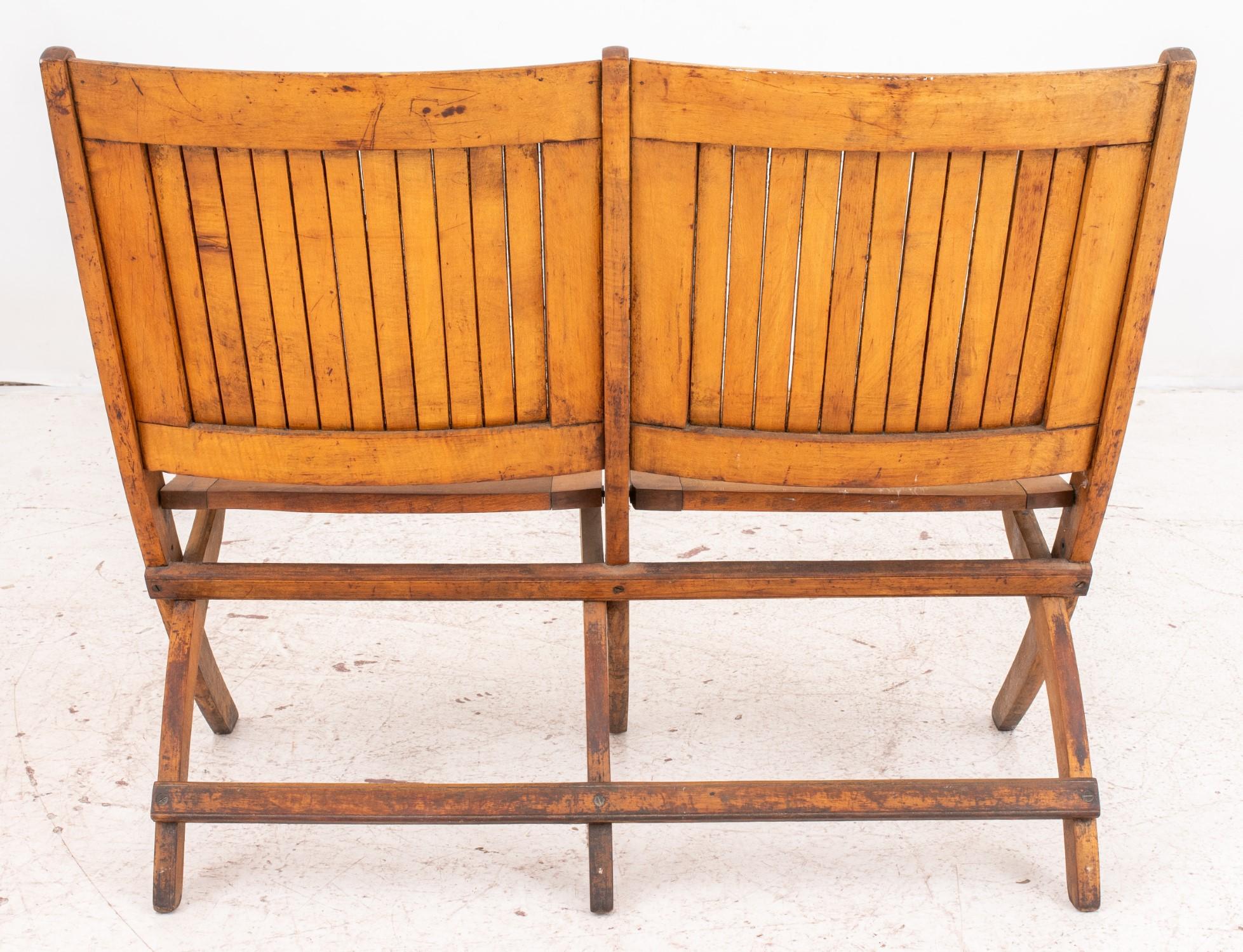 Wood Two Seat Folding Chairs Bench For Sale 4