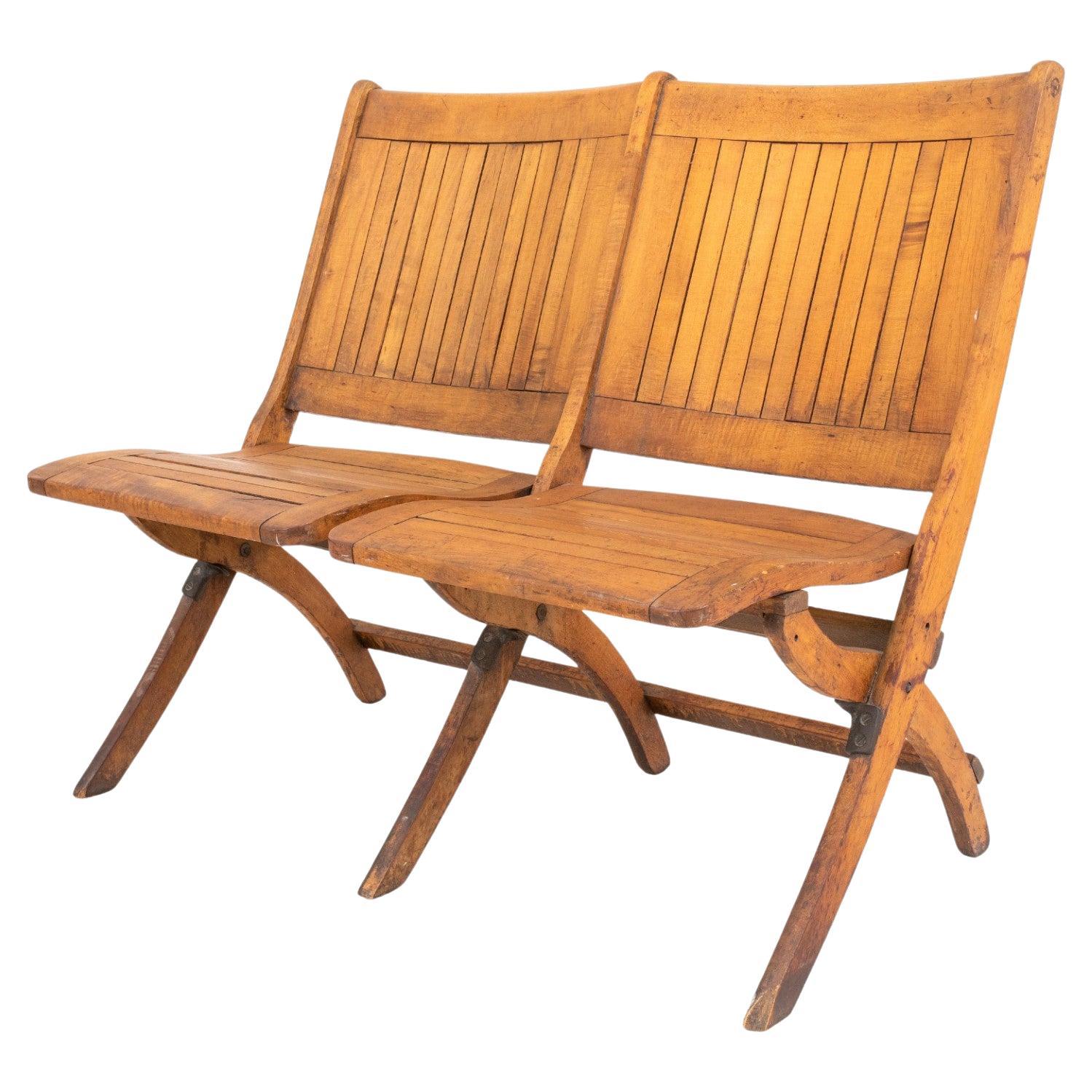 Wood Two Seat Folding Chairs Bench For Sale