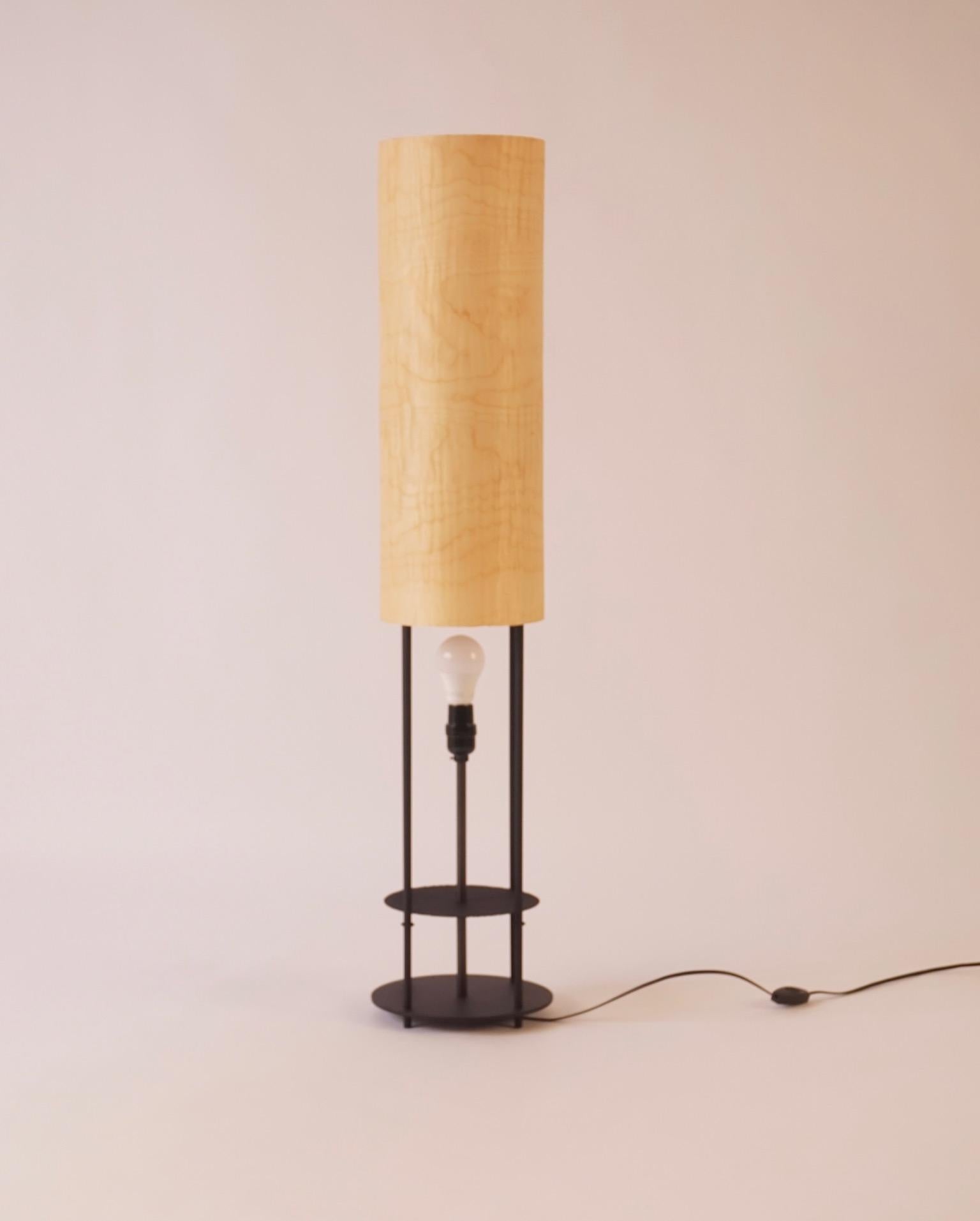 Maple Wood Veneer Lantern #5 with Blackened Metal Frame For Sale 2