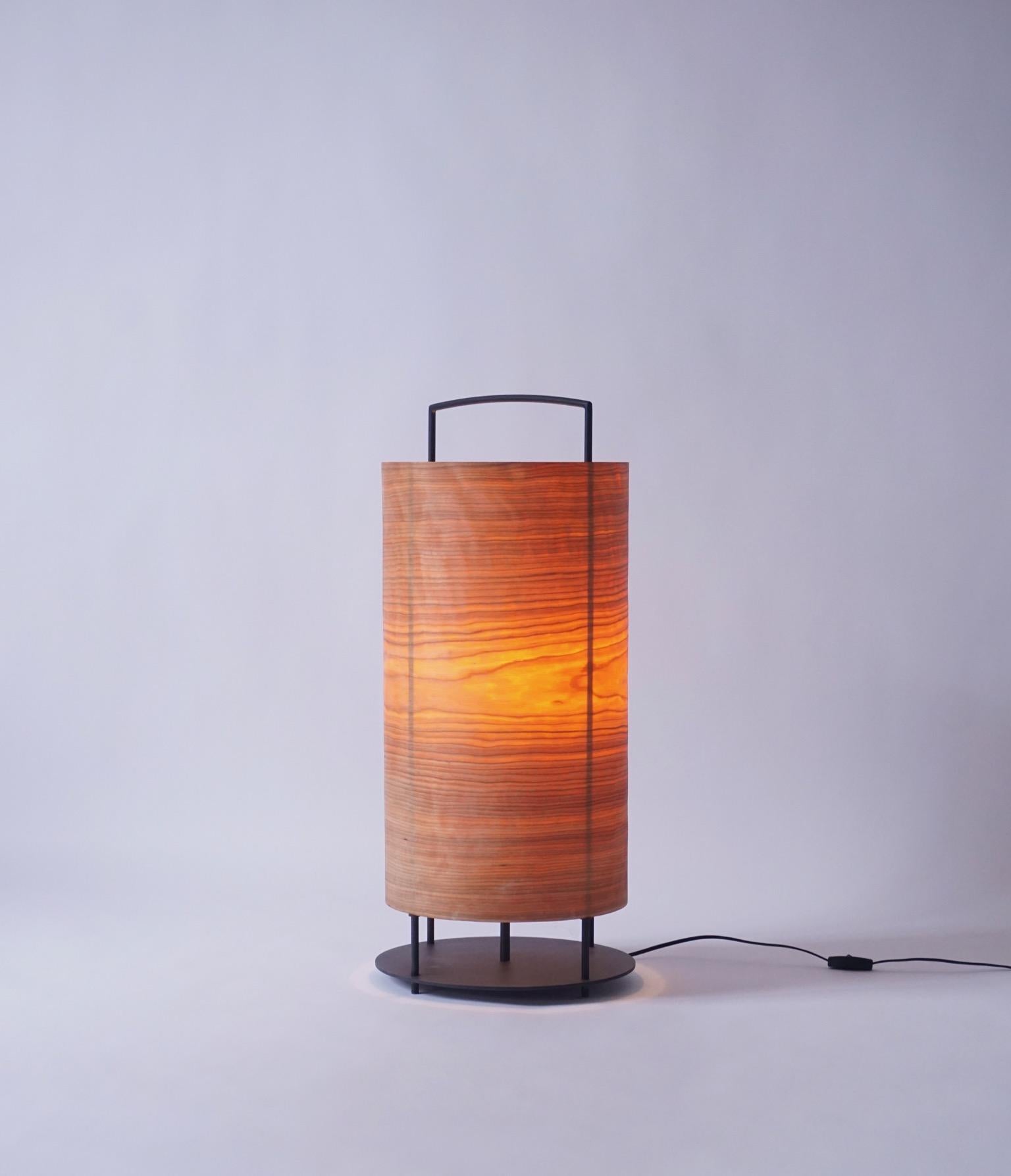 Cherry Wood Veneer Lantern #6 with Blackened Metal Frame  In New Condition For Sale In Bangall, NY