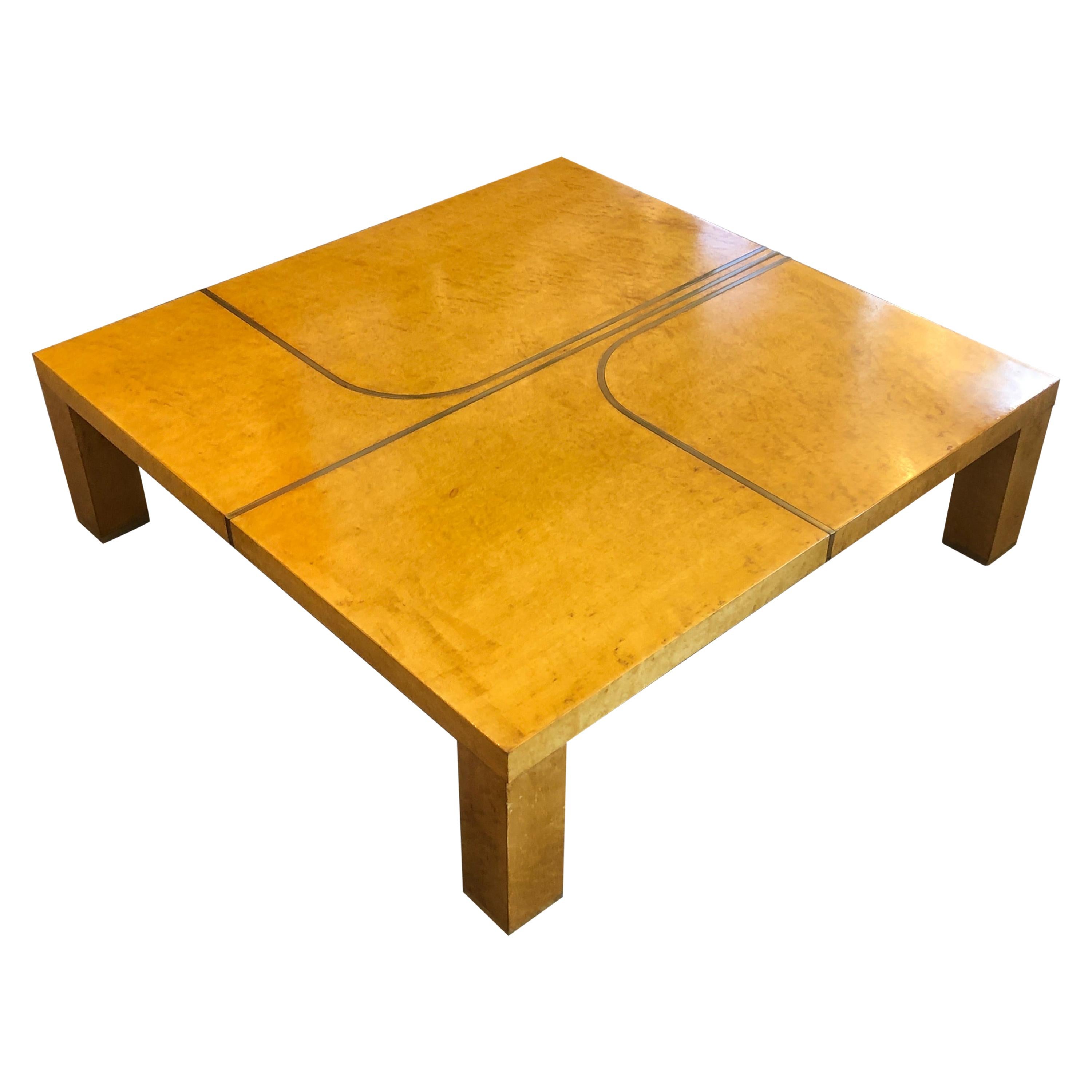 Wood Veneer Structure and Brass Details Coffee Table