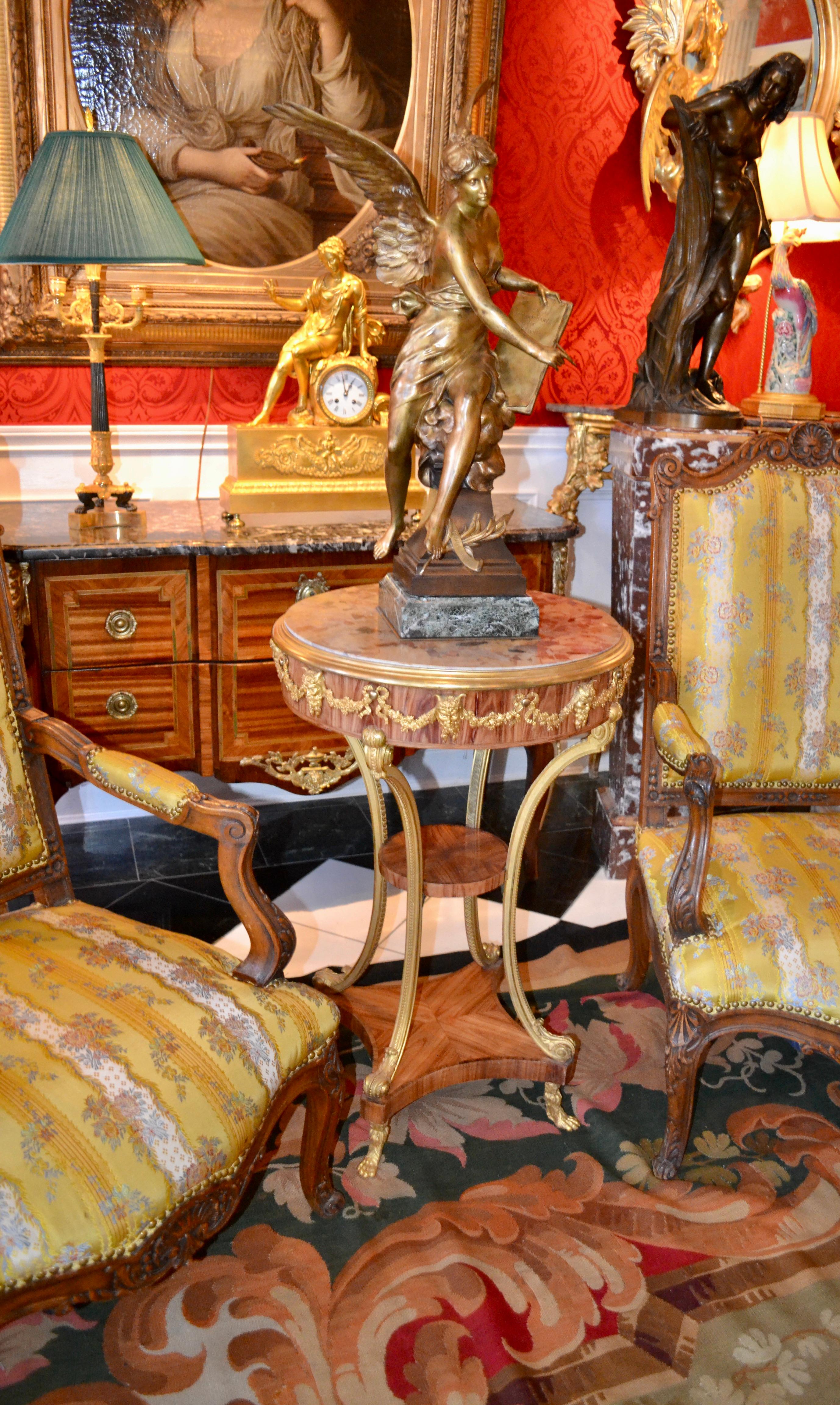Marble Topped  Tulipwood  and Gilt Bronze Gueridon Table For Sale 4