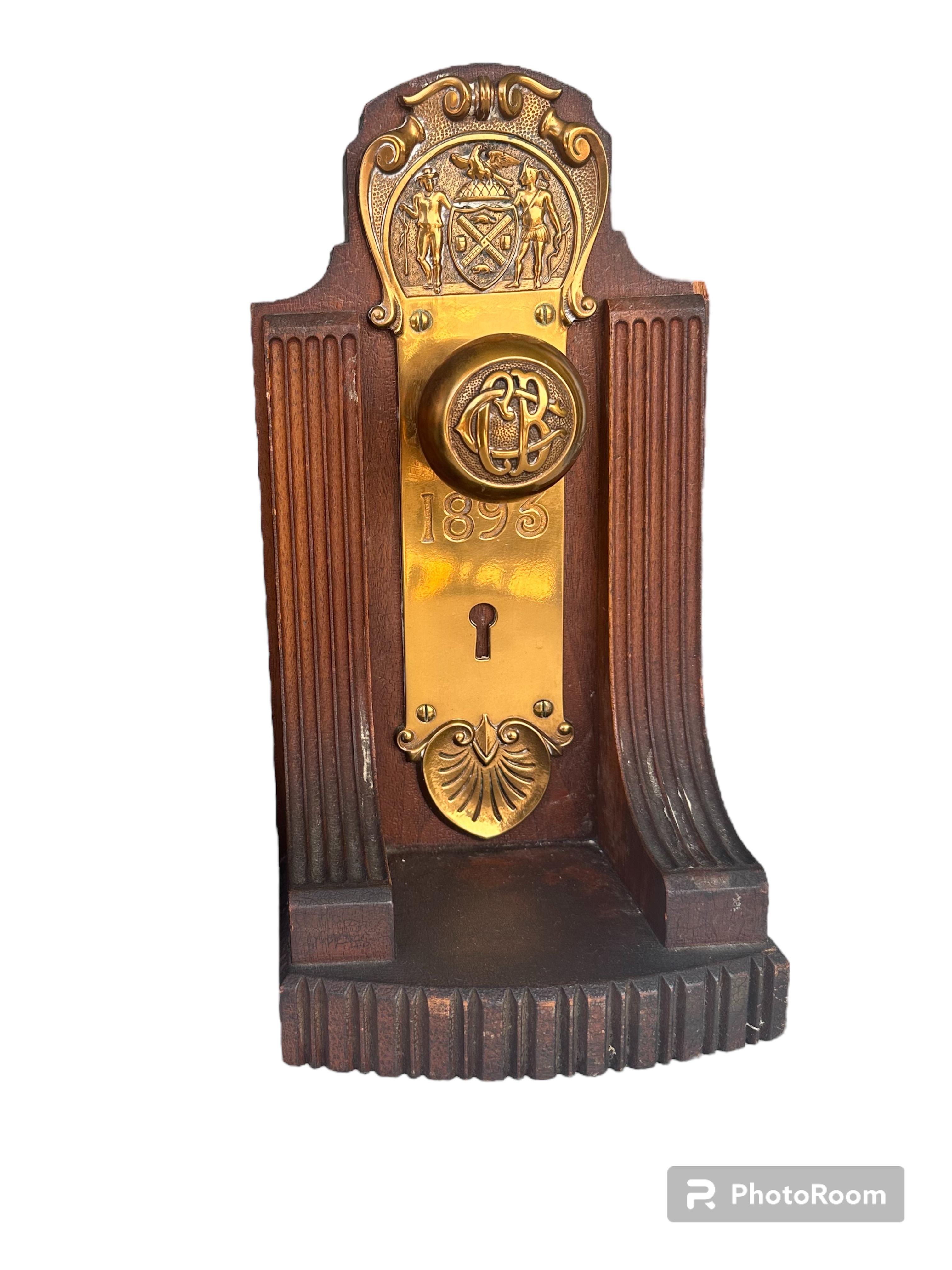 Native American Custom Made Book Ends with Brass Door-knobs of NYC Official Seal Dated 1895