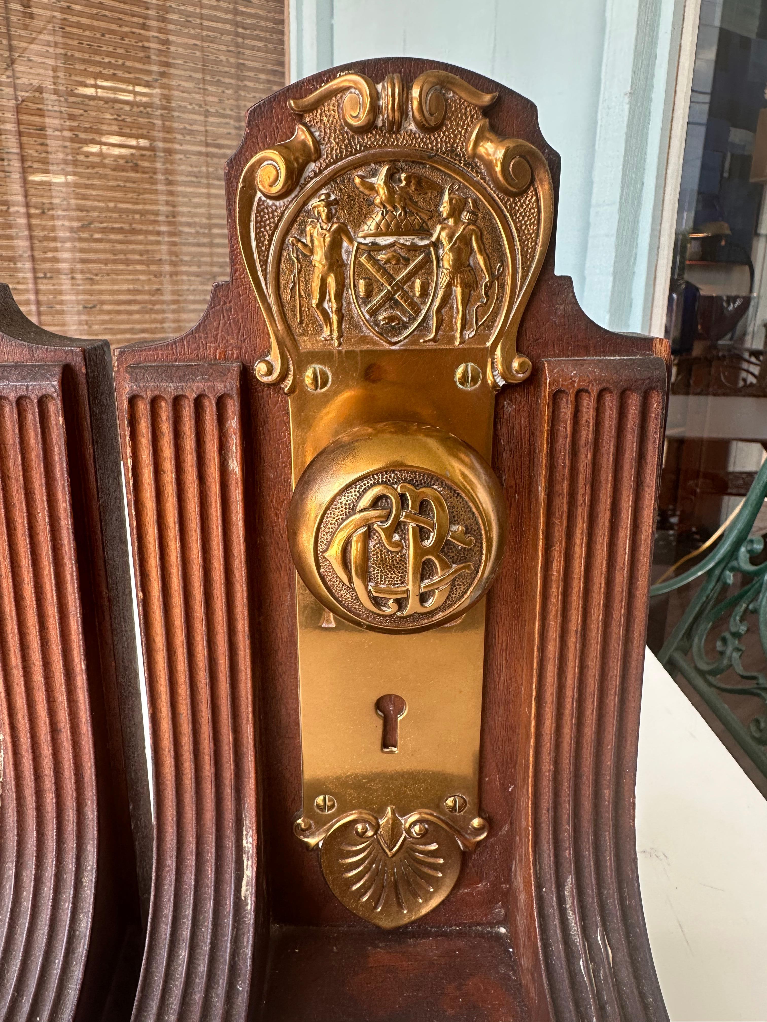 Custom Made Book Ends with Brass Door-knobs of NYC Official Seal Dated 1895 In Good Condition In Jupiter, FL