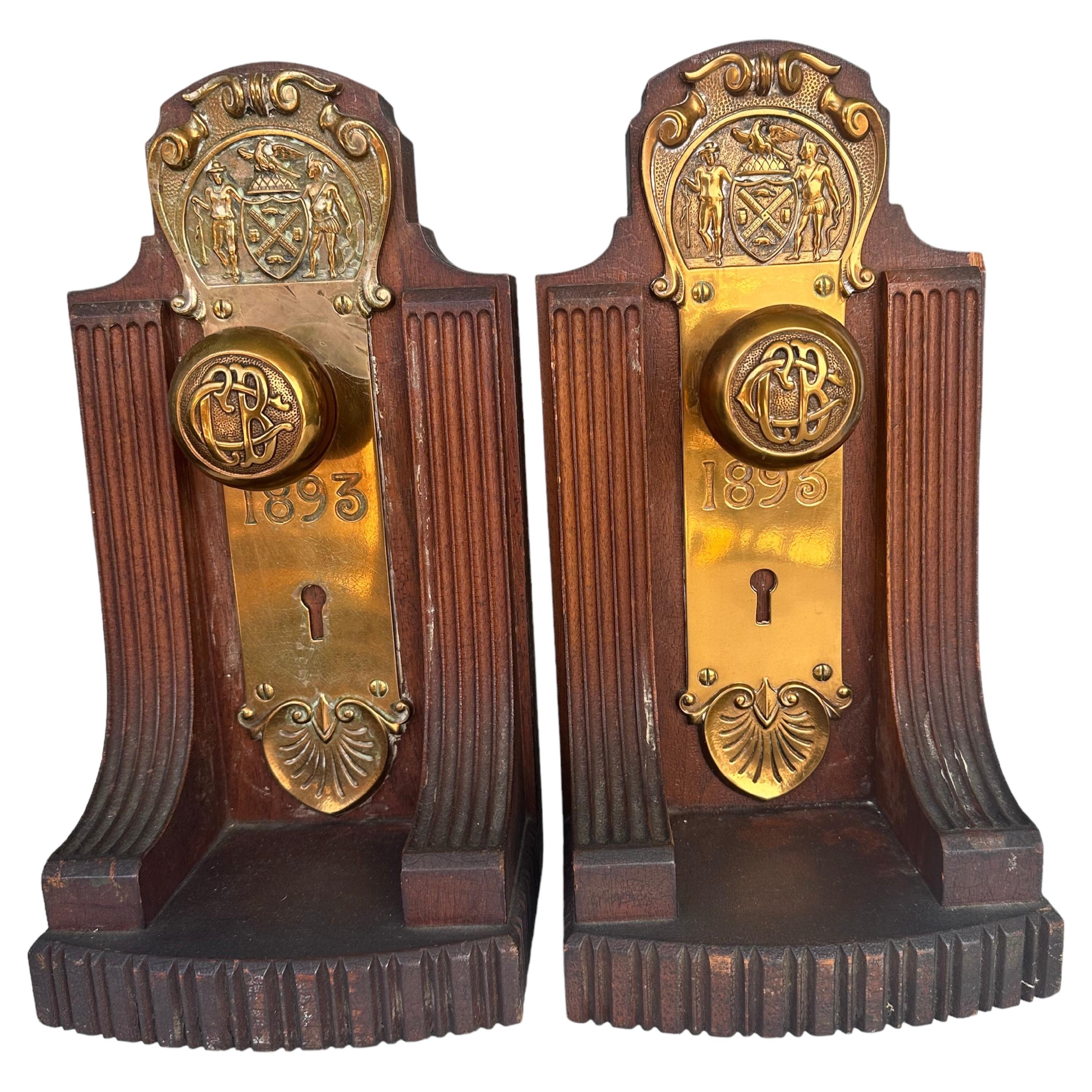 Custom Made Book Ends with Brass Door-knobs of NYC Official Seal Dated 1895