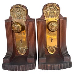 Antique Custom Made Book Ends with Brass Door-knobs of NYC Official Seal Dated 1895