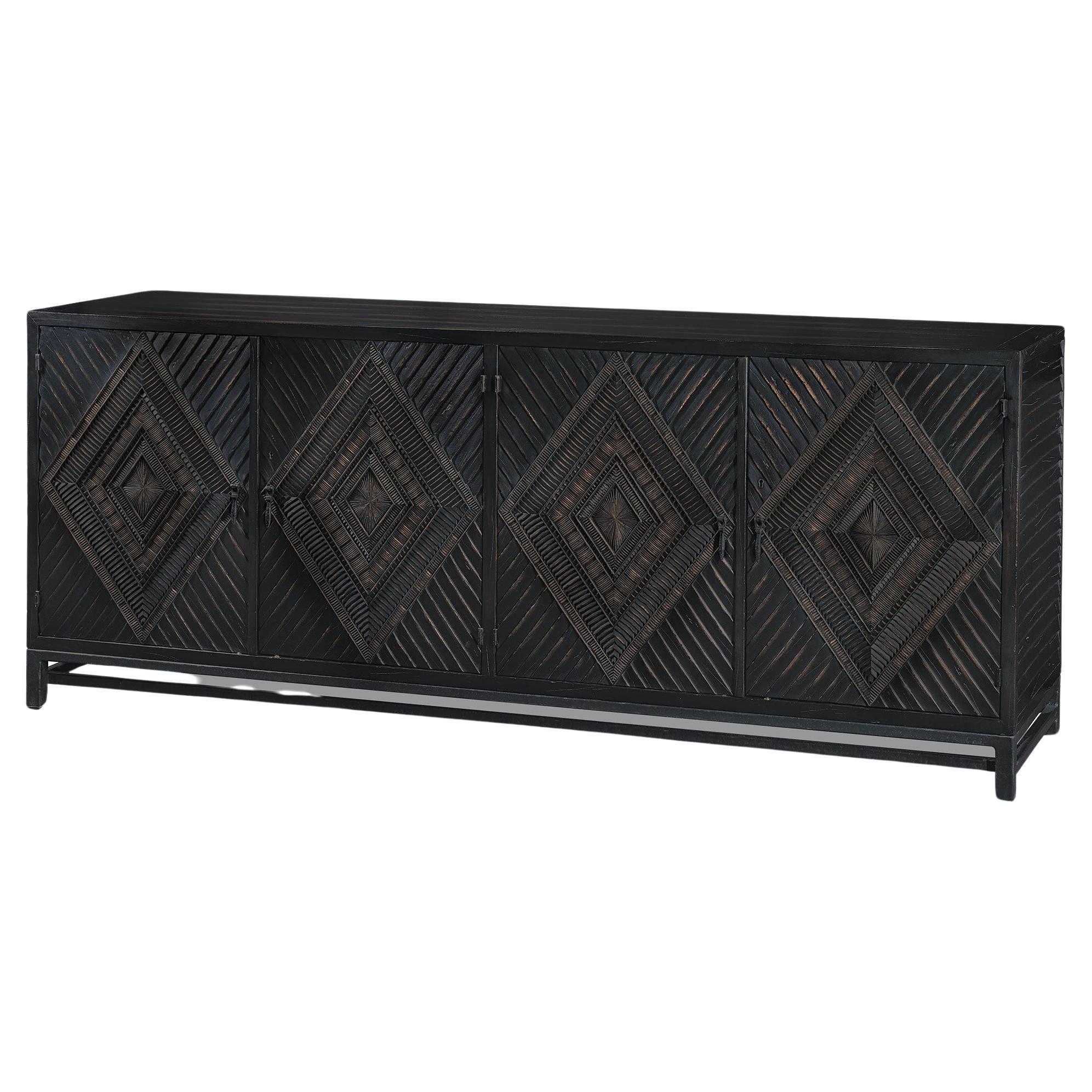 Wood Villiers Buffet with 4 texturized doors by hundreds of hand applied pieces.