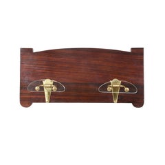 Wood Wall Hanger, Brass Hooks and Fontana Arte Style Glass, Italy Art Deco