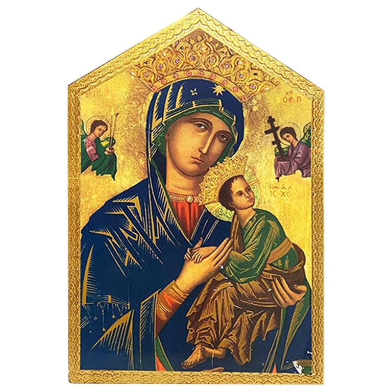 Wood Wall Hanging of Maesta Madonna and Christ Child after Cimabue, Italy For Sale