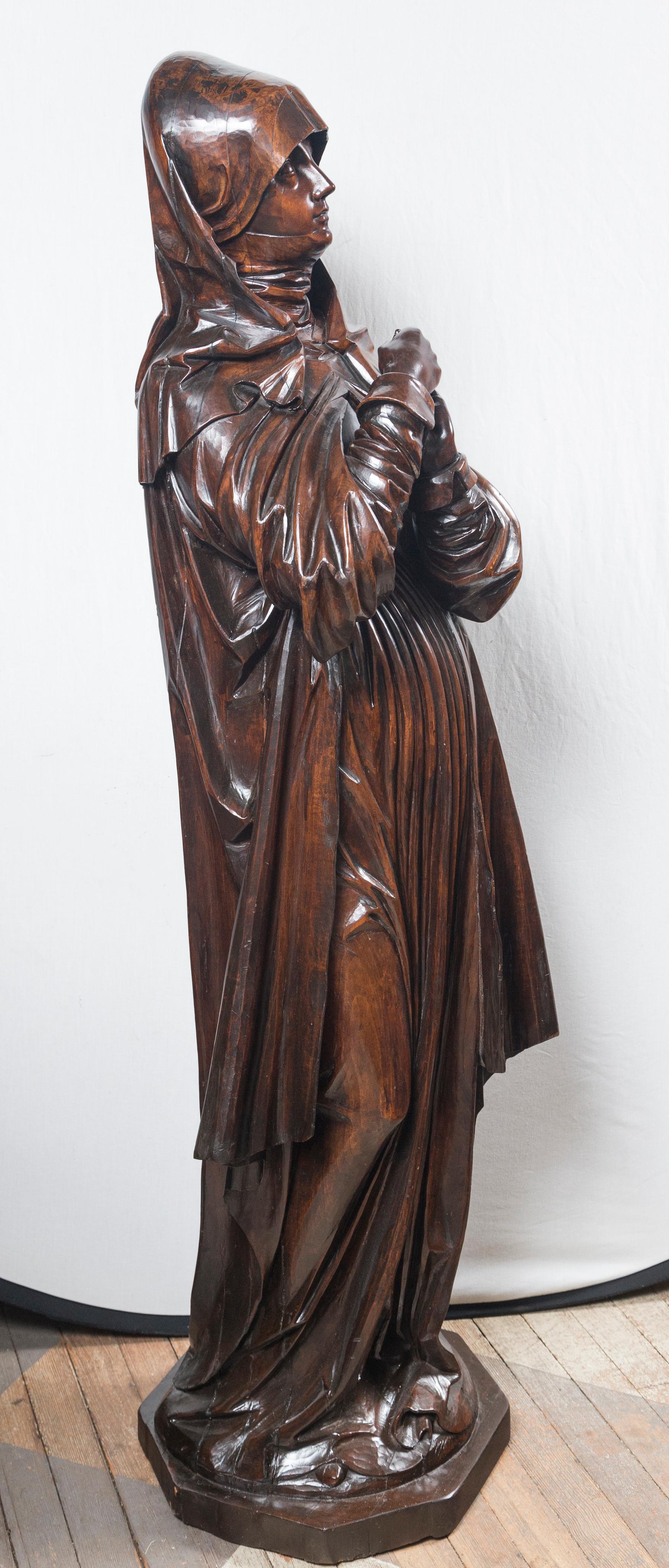 European Wood 'Walnut??' Carving of the Madonna For Sale