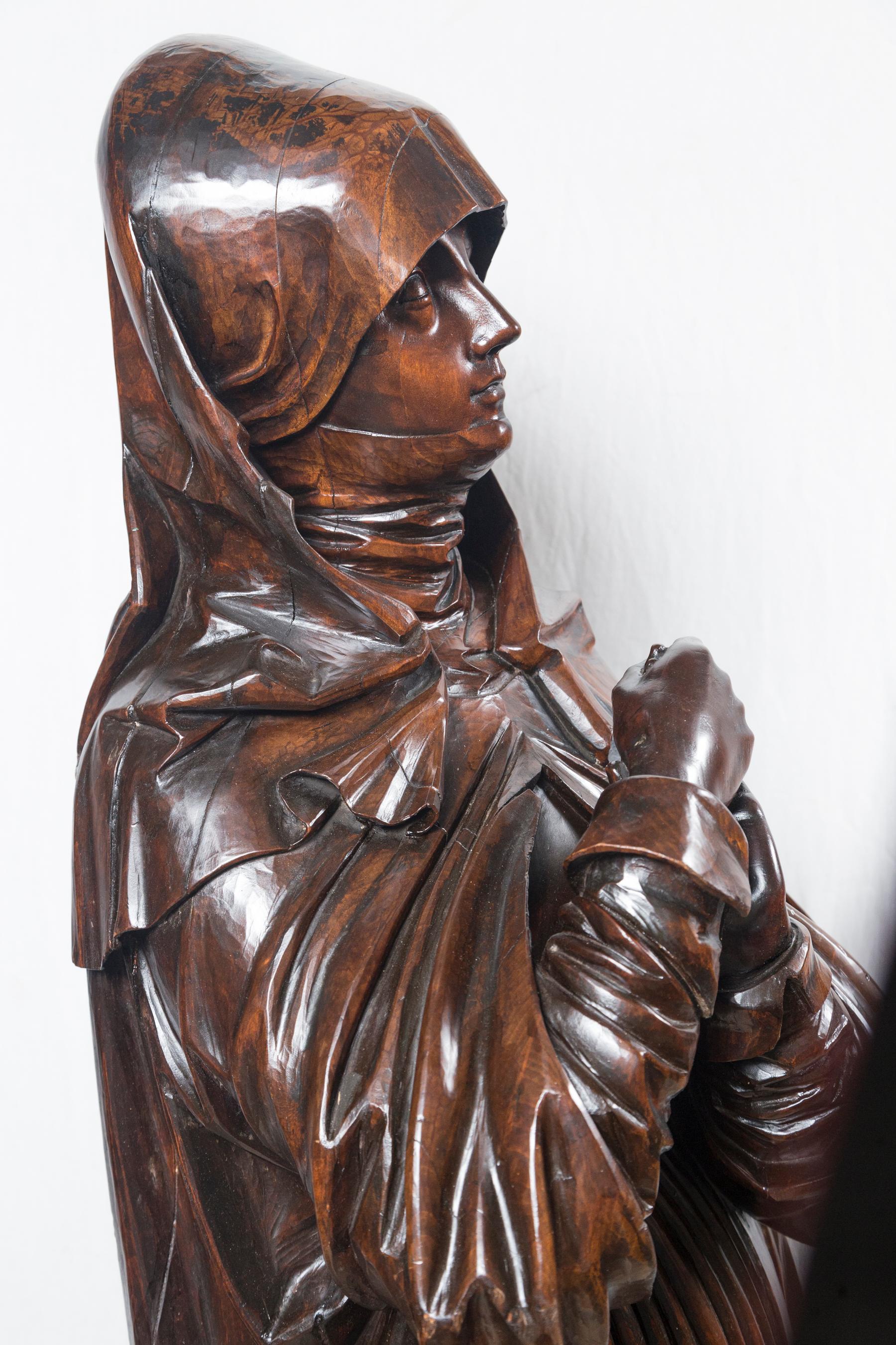 Hand-Carved Wood 'Walnut??' Carving of the Madonna For Sale