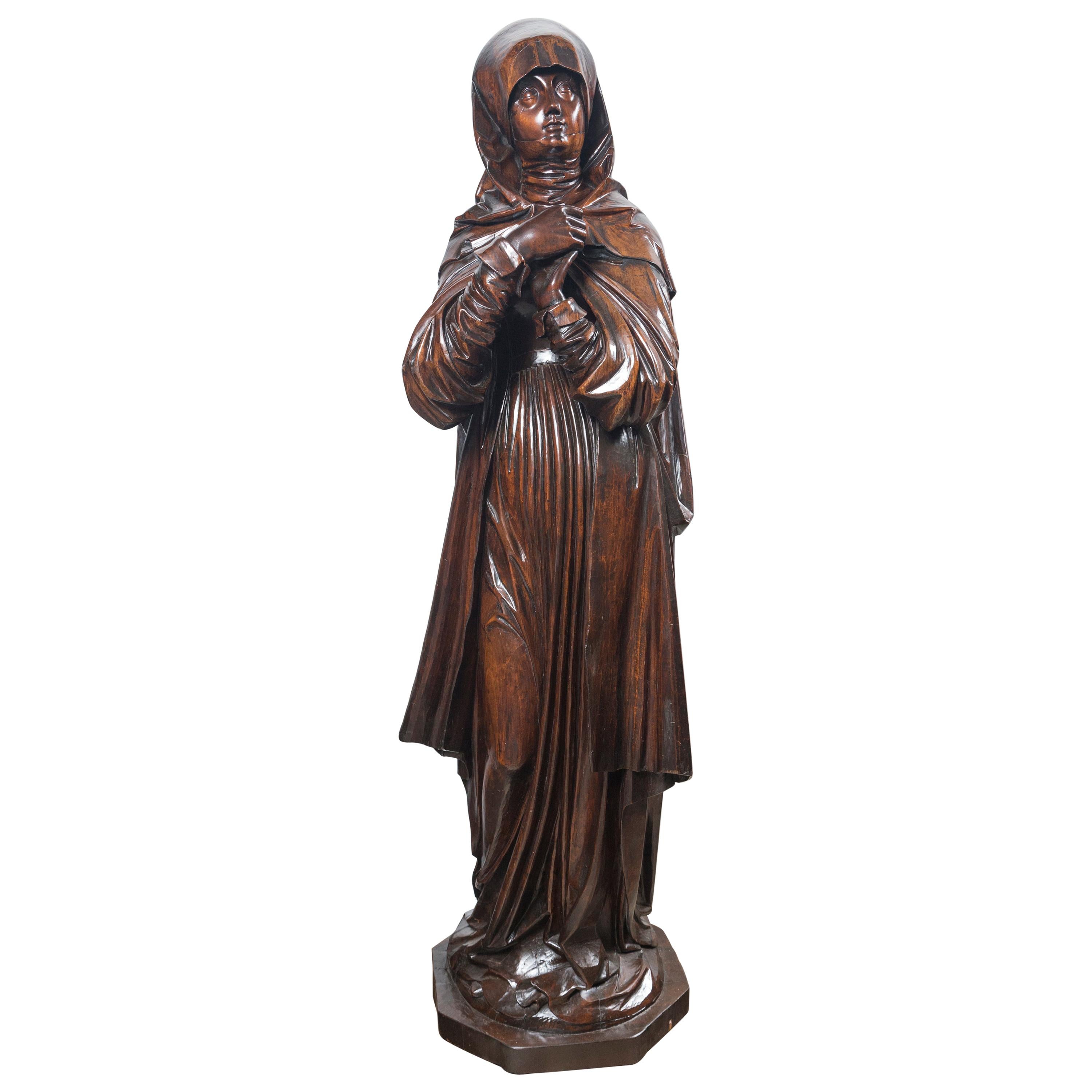 Wood 'Walnut??' Carving of the Madonna For Sale