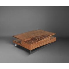 Wood Walnut Natural, Veneer Walnut & Clear Glass Centre Table by Madheke