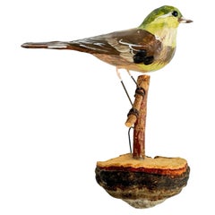Wood Warbler Viechtauer Hand Carved Wood Bird, Black Forest Folk Art, Austria