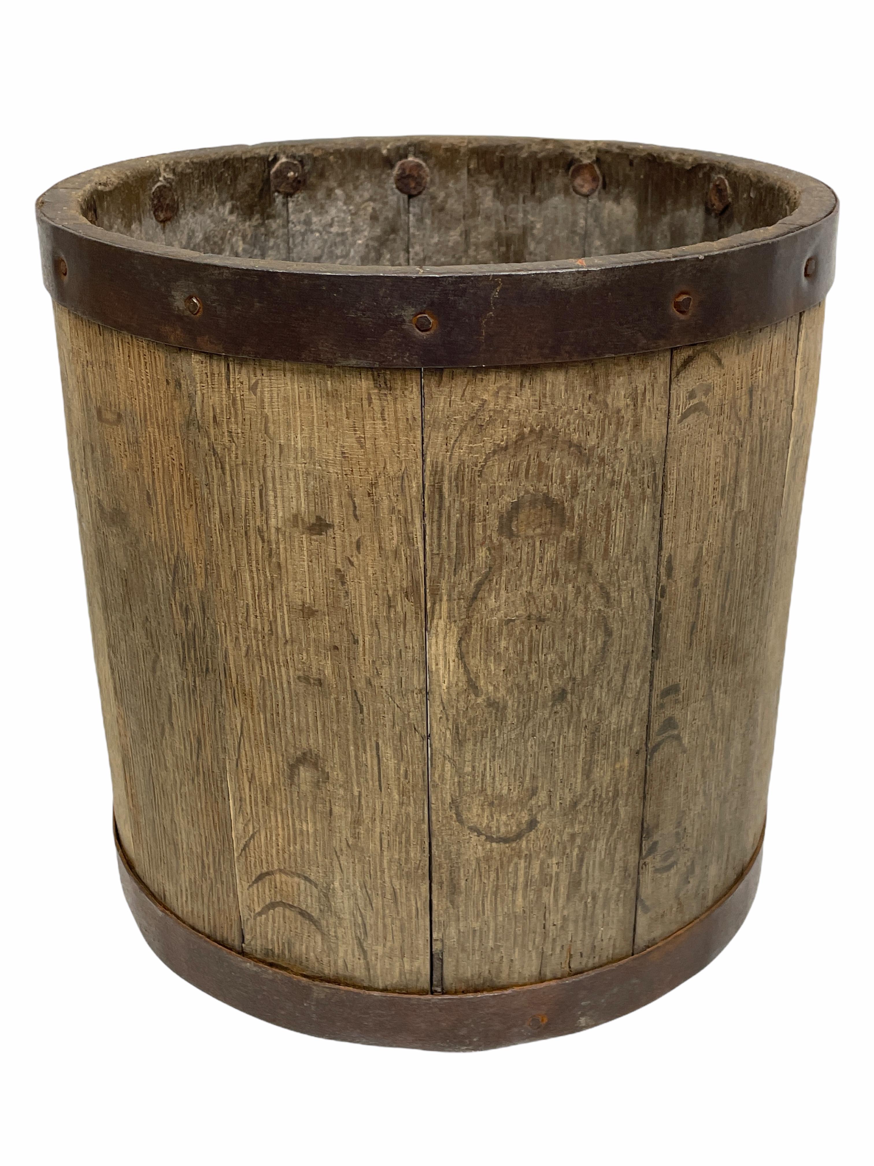 Austrian Wood Water Bucket with Wrought Iron Bands, Austria, 1890s