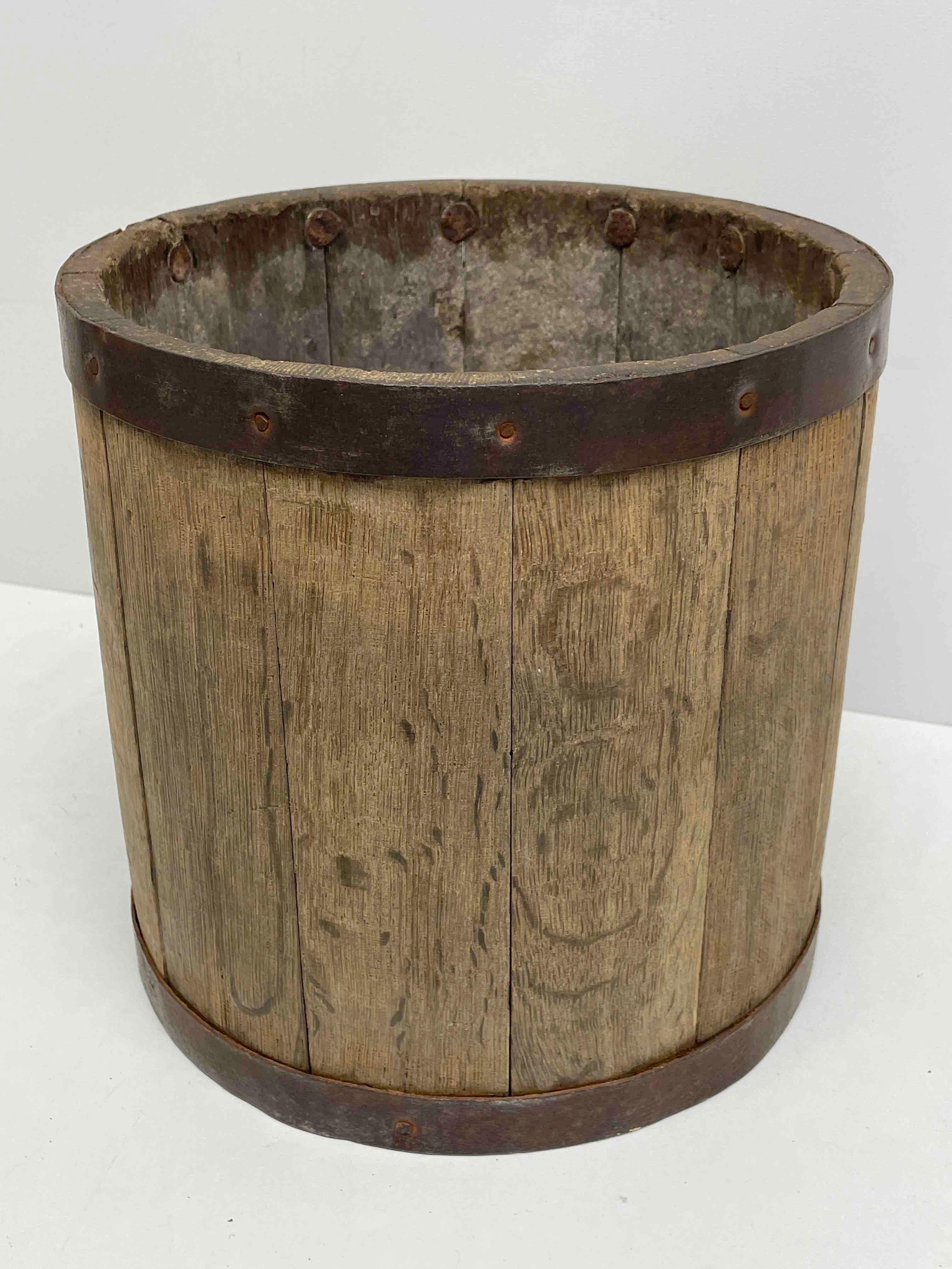 19th Century Wood Water Bucket with Wrought Iron Bands, Austria, 1890s