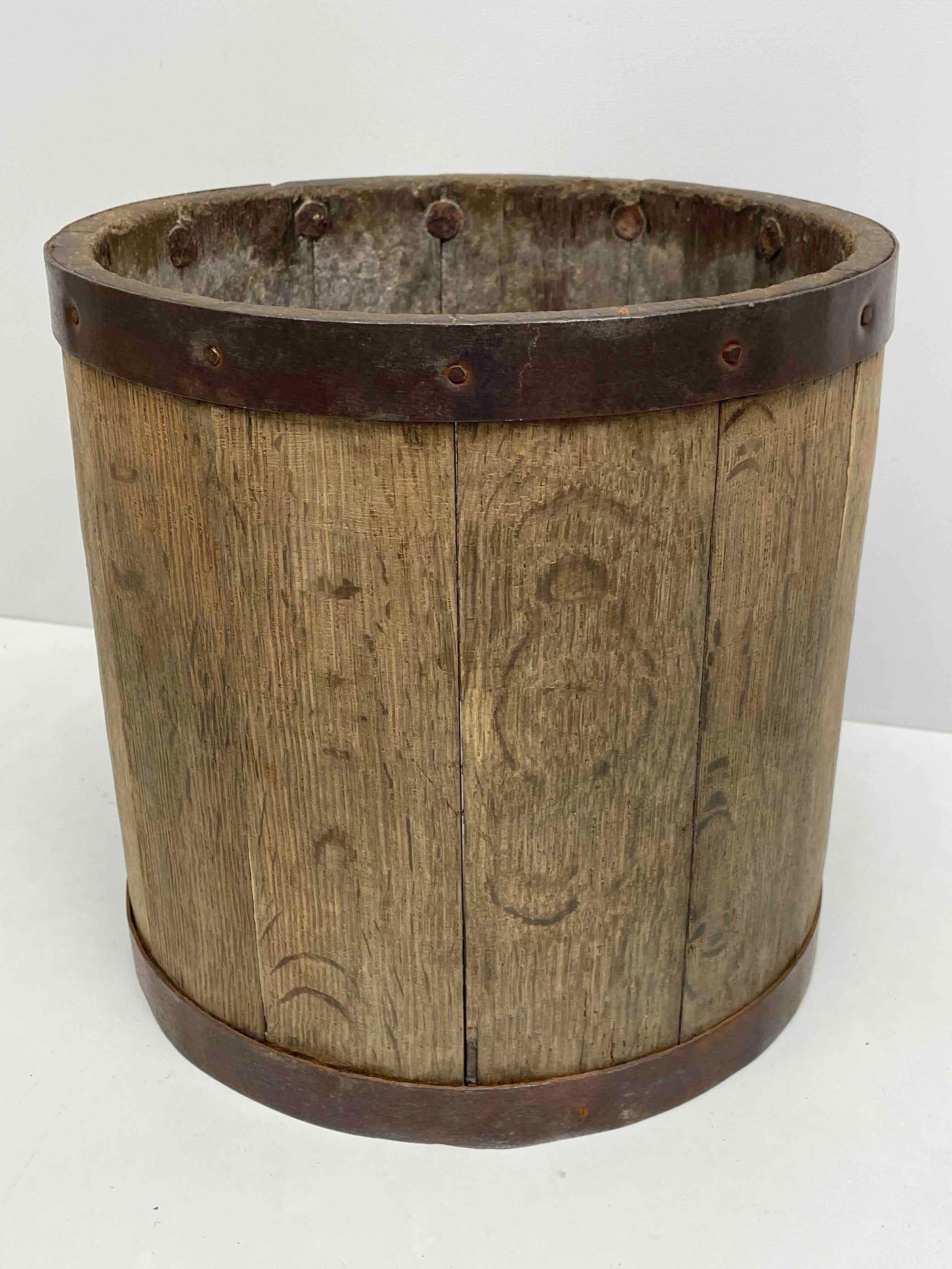 Wood Water Bucket with Wrought Iron Bands, Austria, 1890s 1