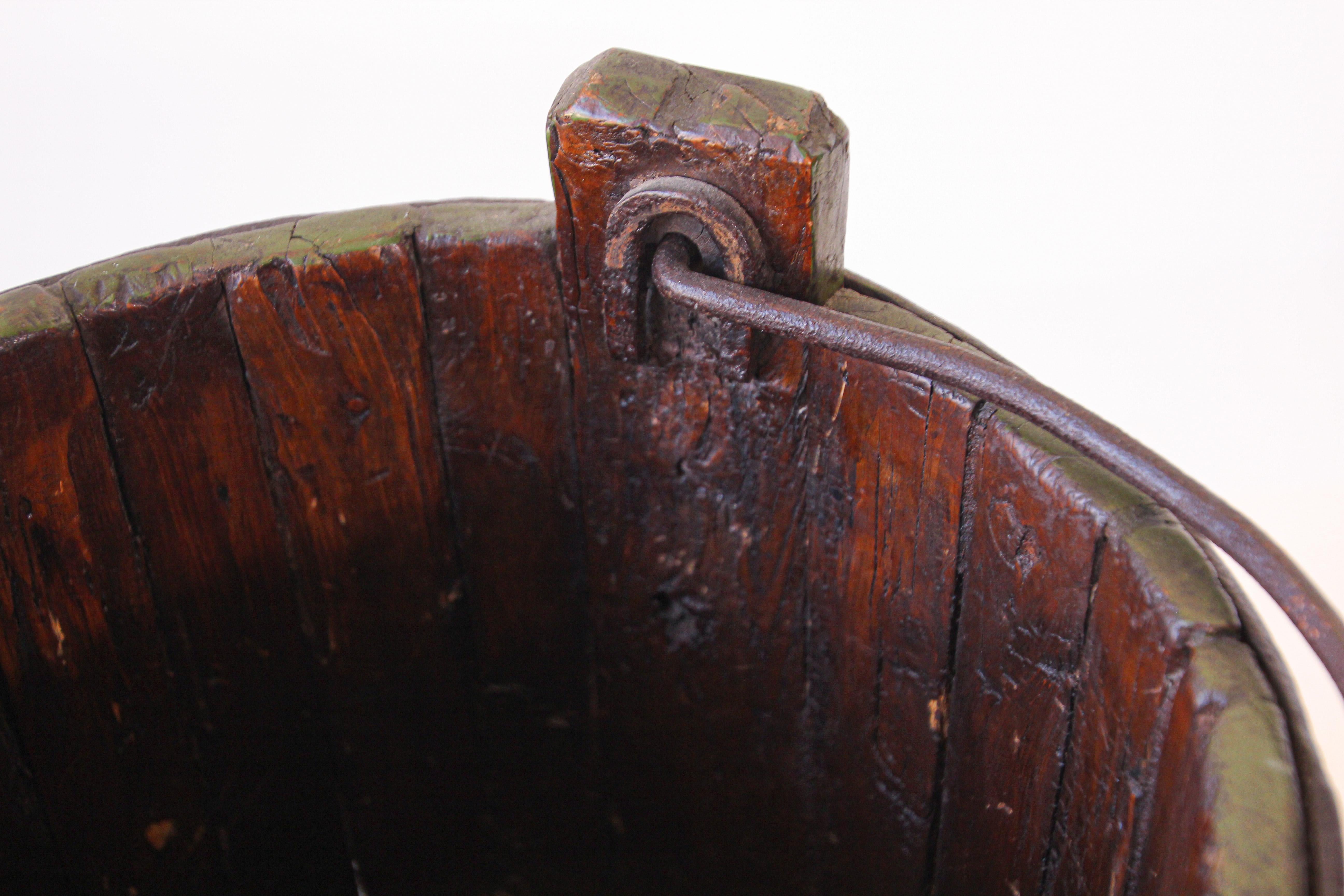 Wood Water Bucket with Wrought Iron Bands 1