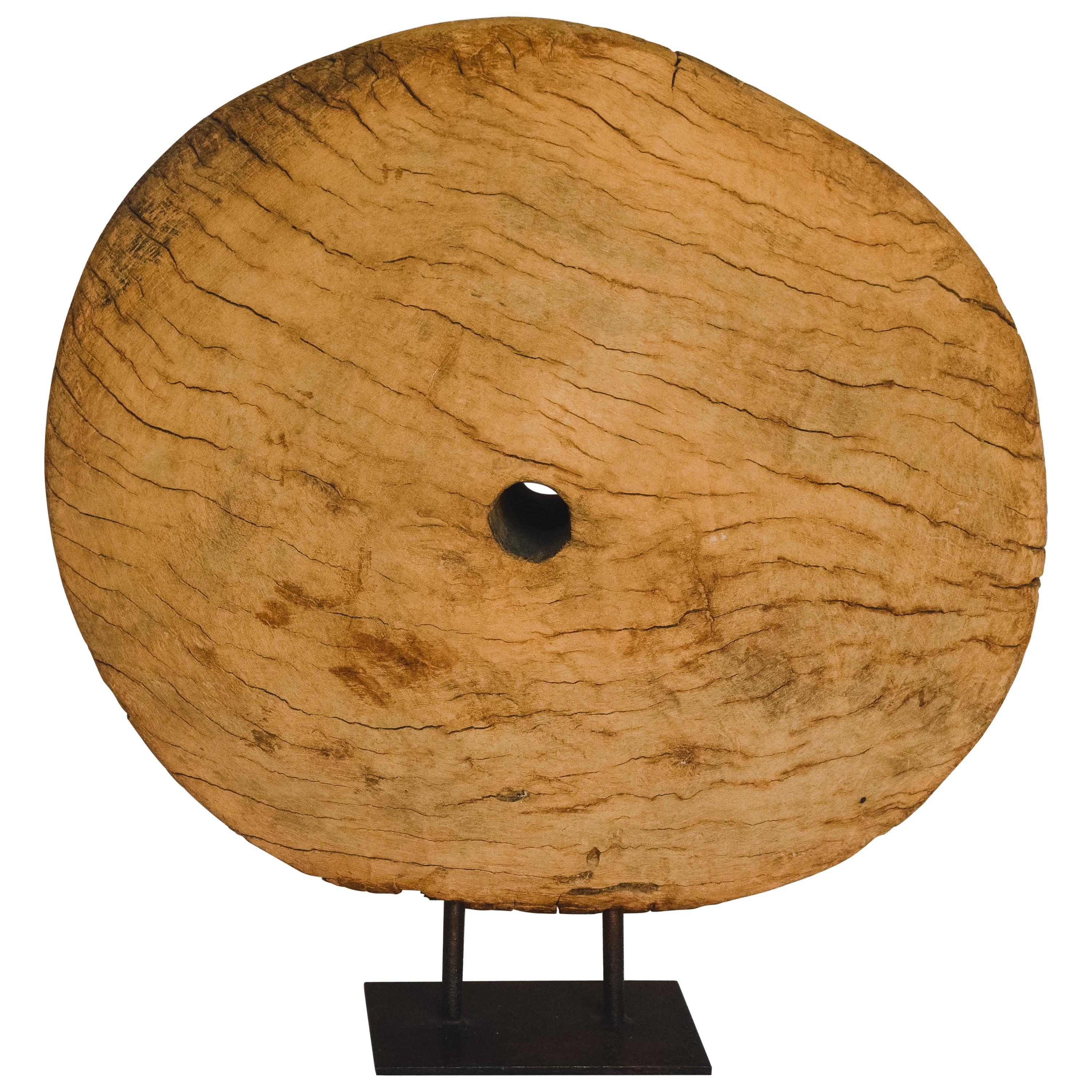 Wood Wheel on Iron Stand