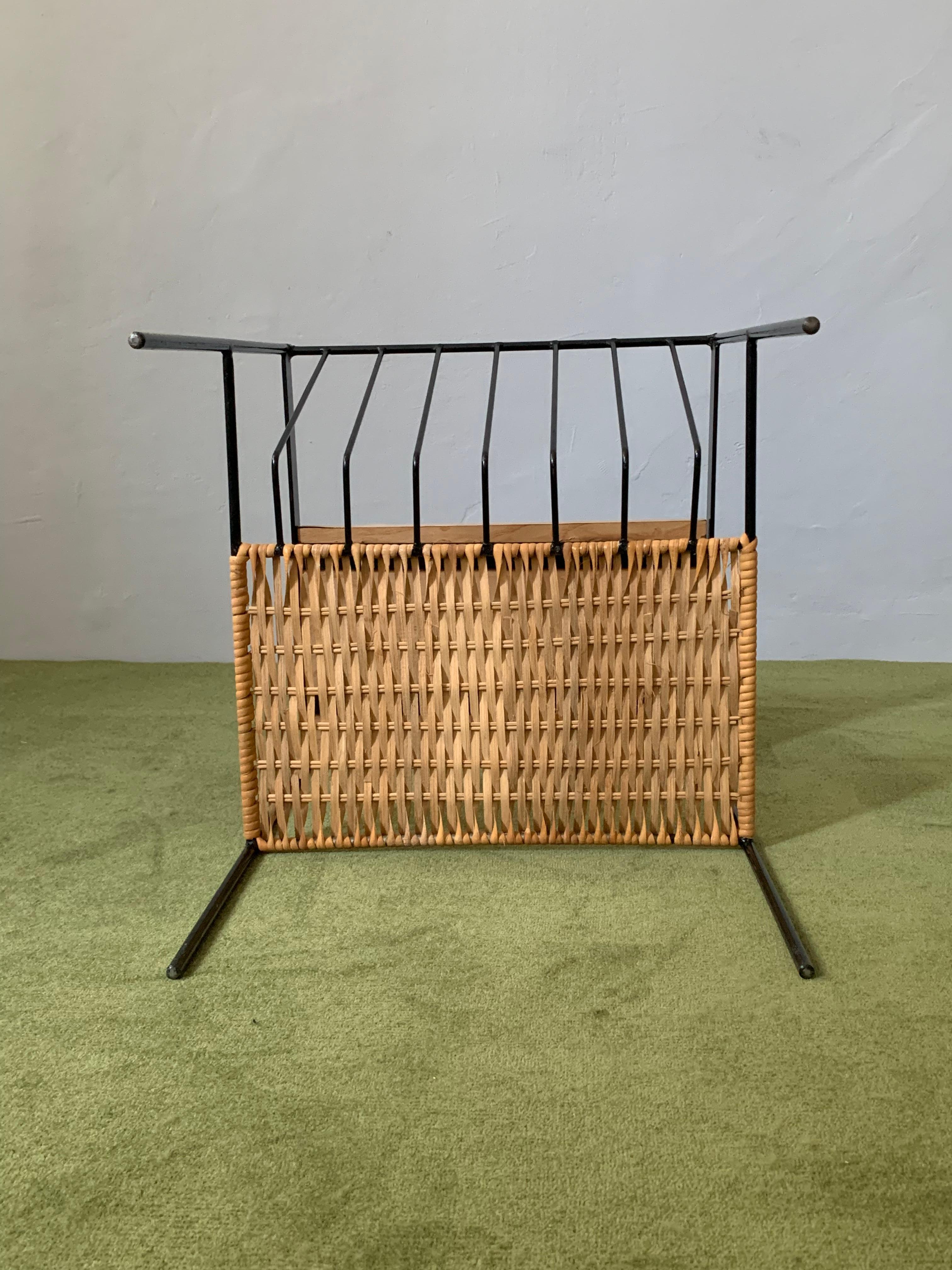 Wood, Wicker and Iron Magazine Table from 1960's For Sale 6