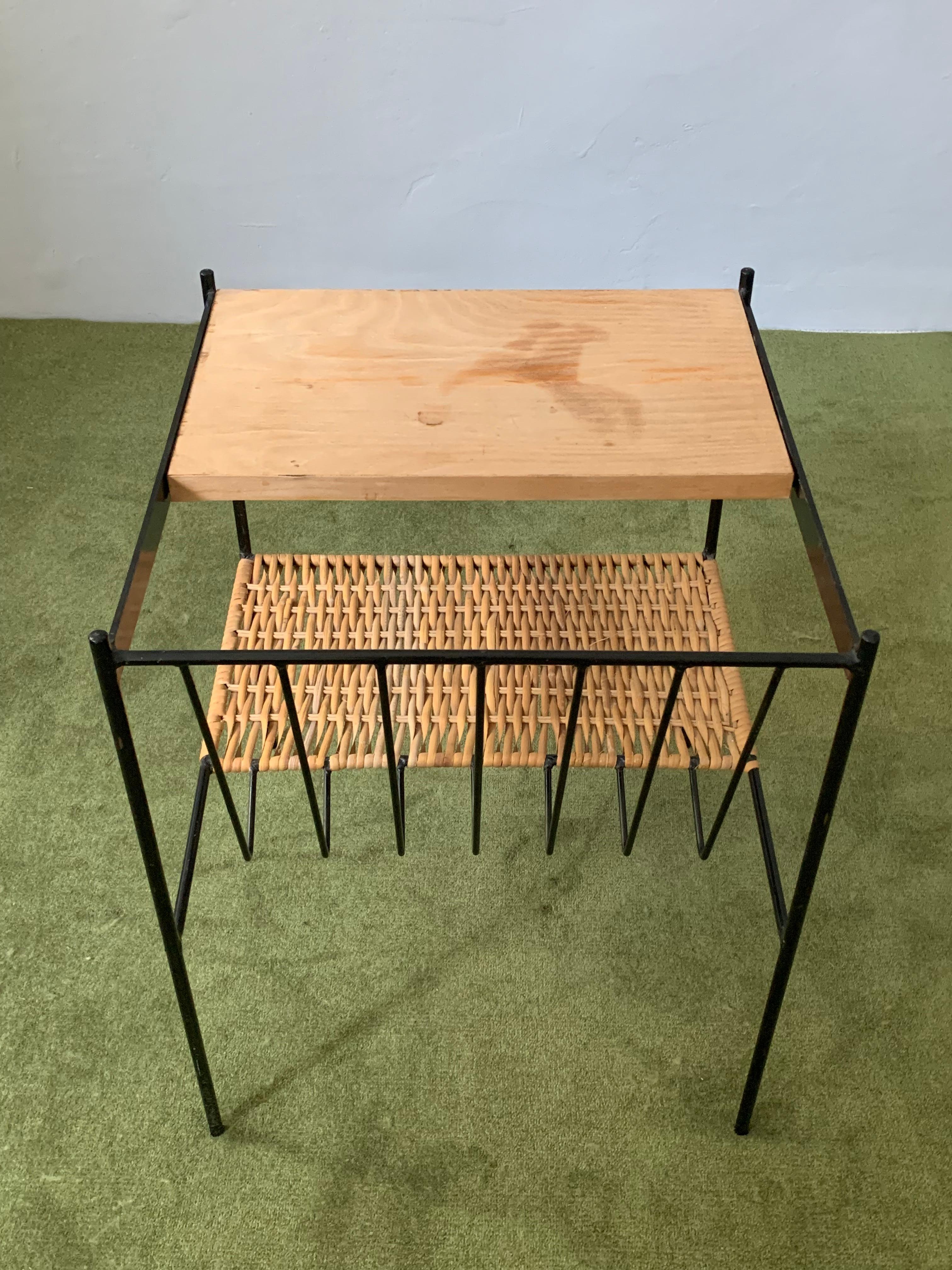 Wood, Wicker and Iron Magazine Table from 1960's For Sale 7