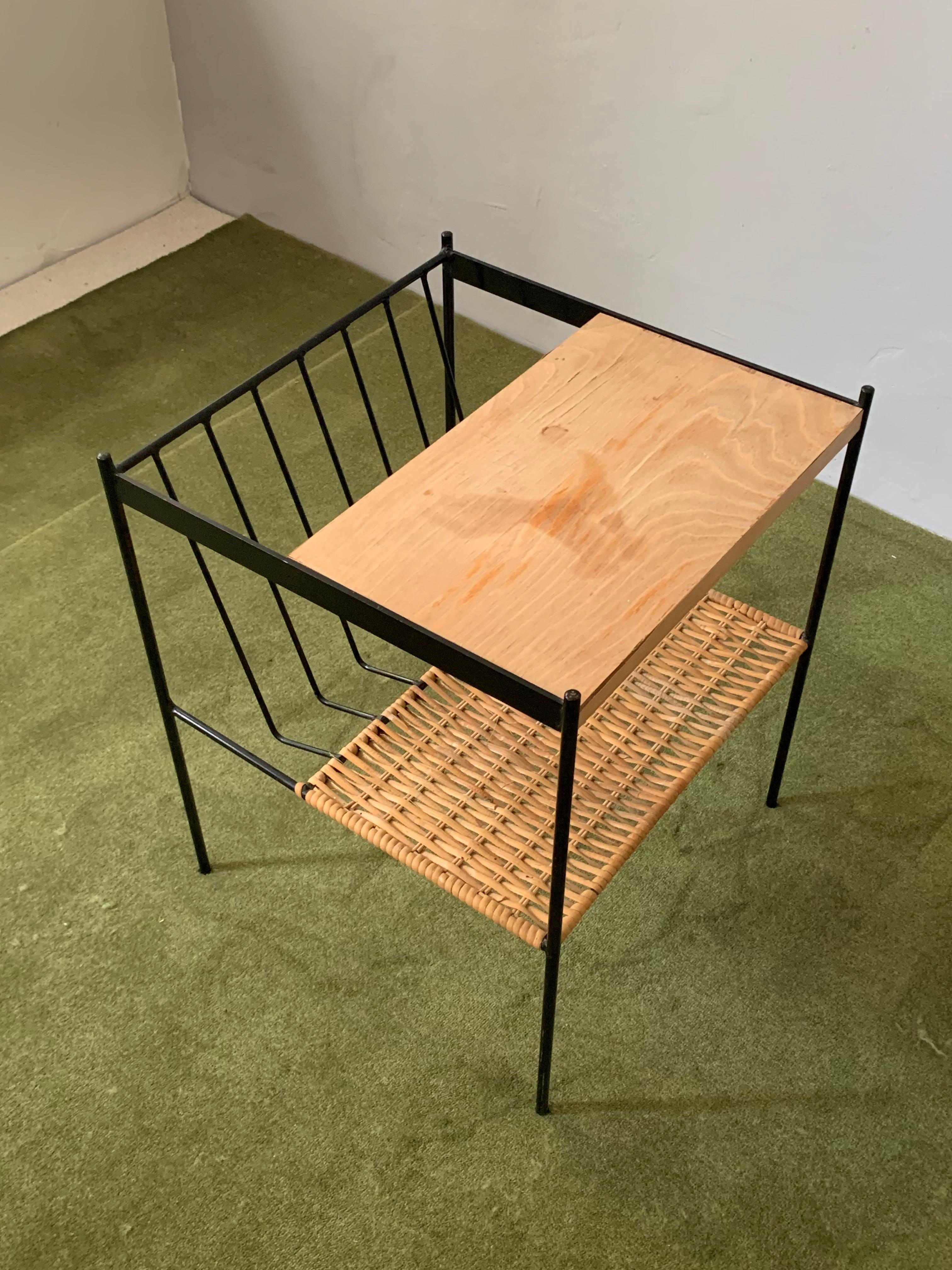 Wood, Wicker and Iron Magazine Table from 1960's For Sale 11