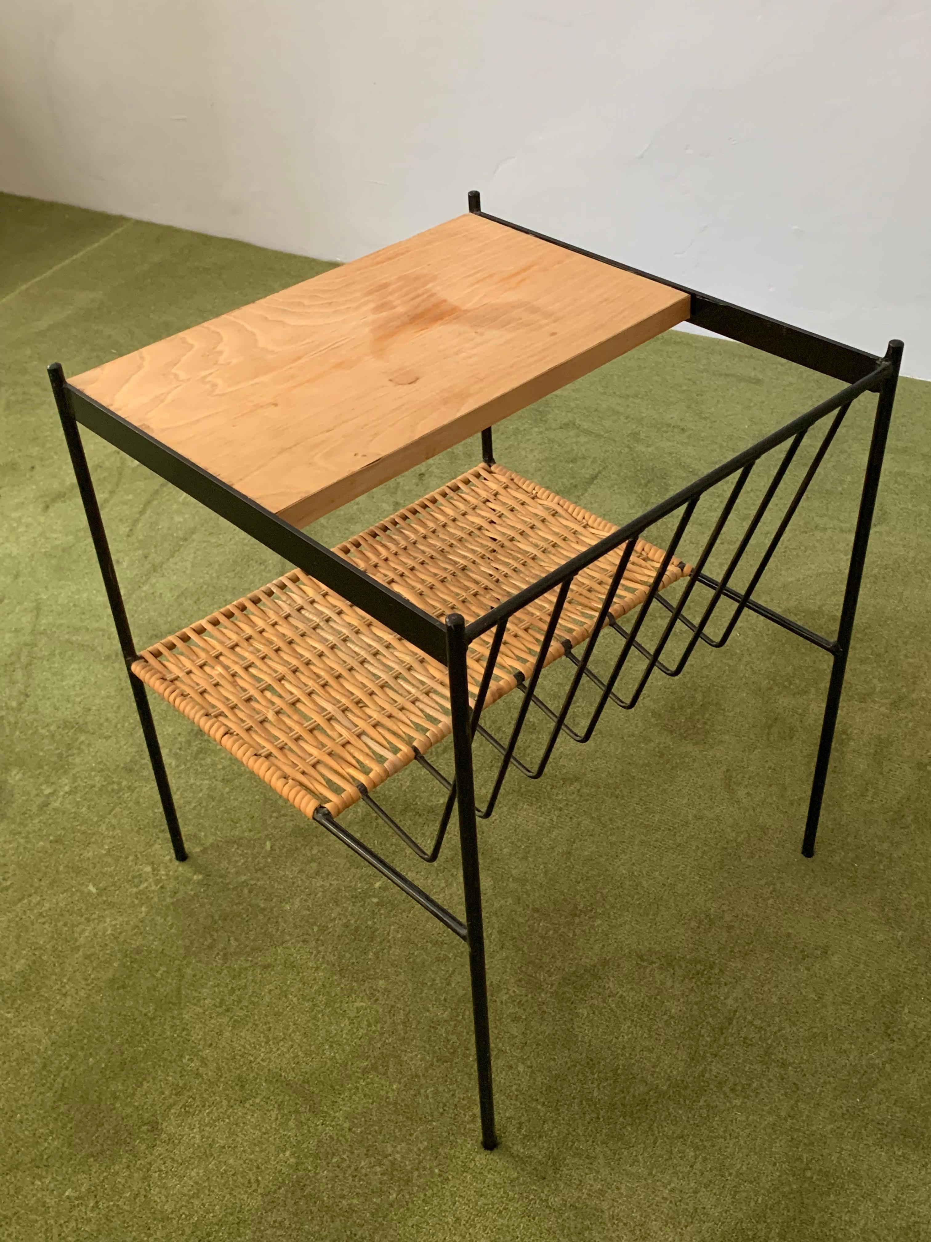 Wood, Wicker and Iron Magazine Table from 1960's For Sale 12