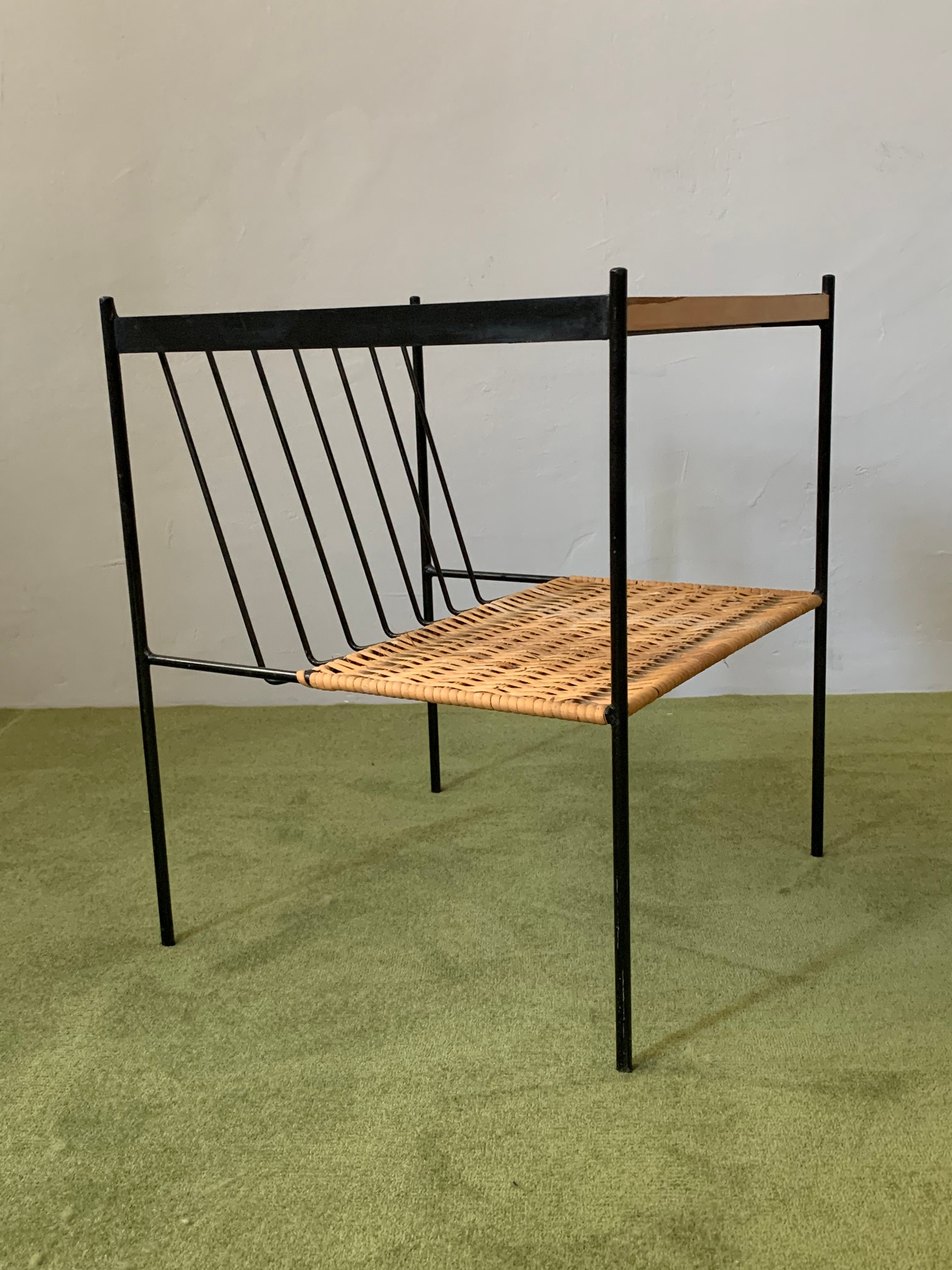 Hungarian Wood, Wicker and Iron Magazine Table from 1960's For Sale