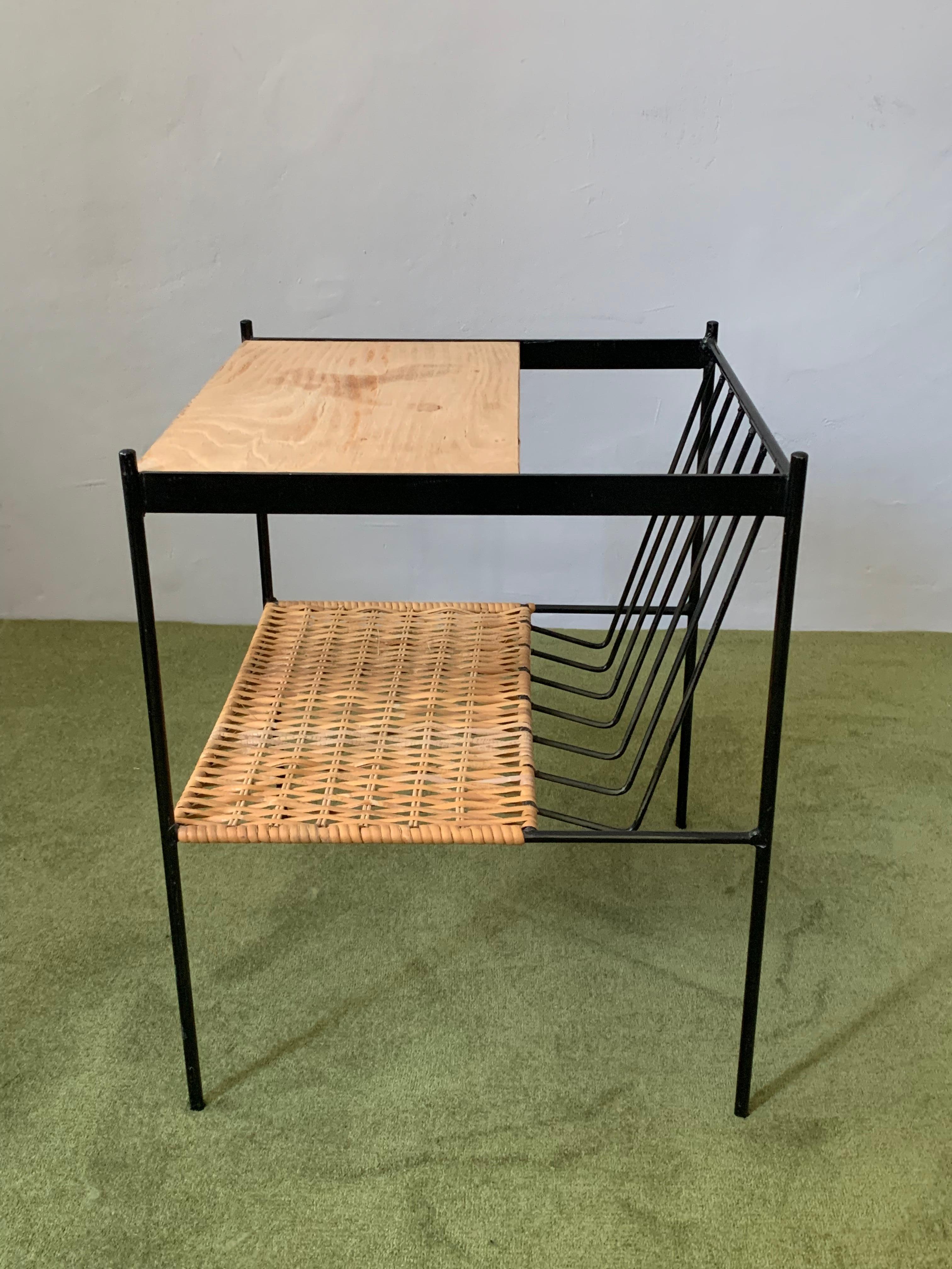 Wood, Wicker and Iron Magazine Table from 1960's For Sale 2