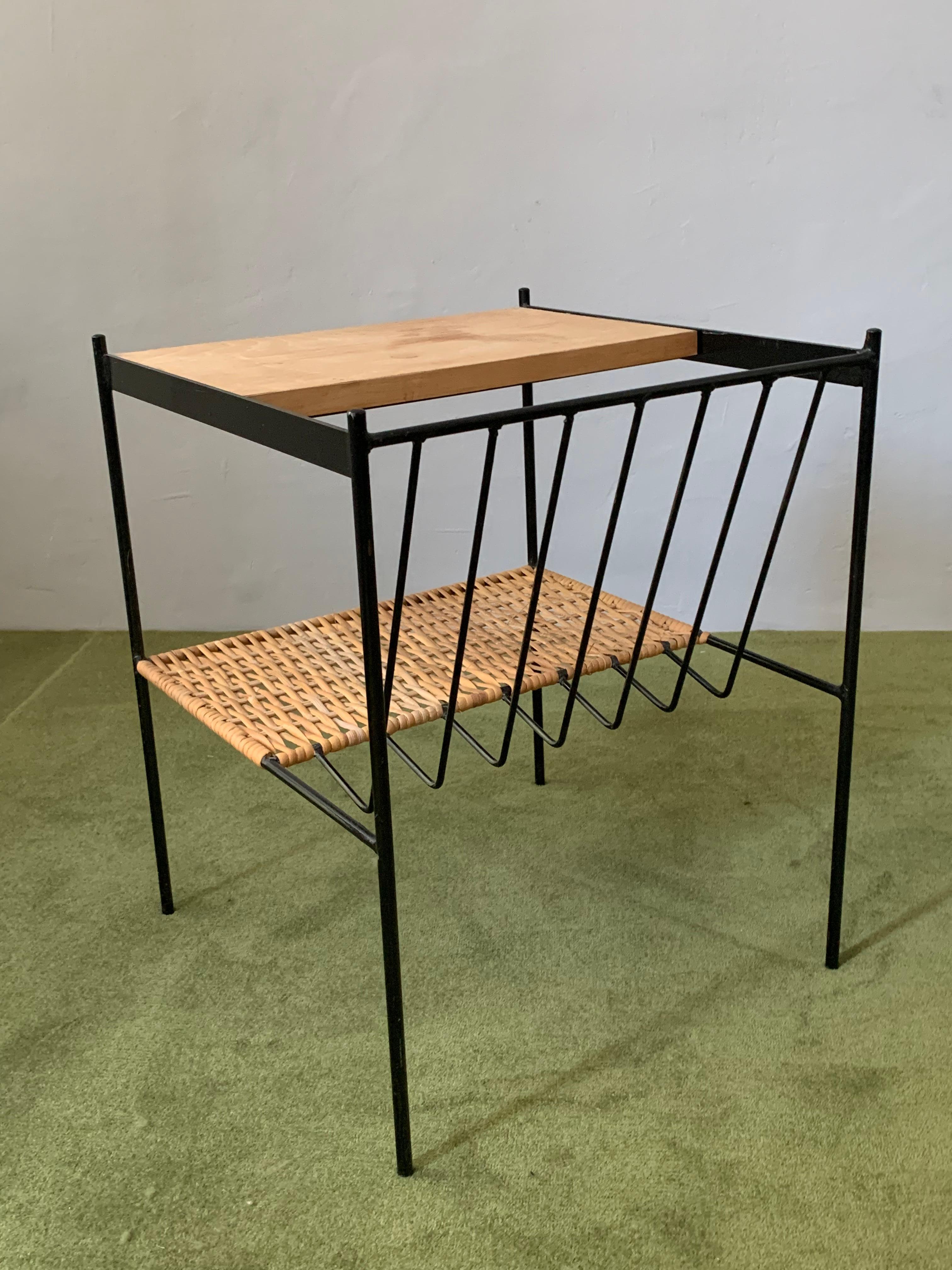 Wood, Wicker and Iron Magazine Table from 1960's For Sale 3
