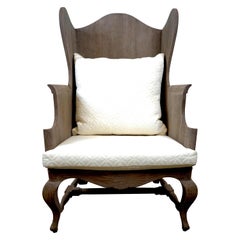 Wood Wing Back Chair with Designer Fabric Upholstery