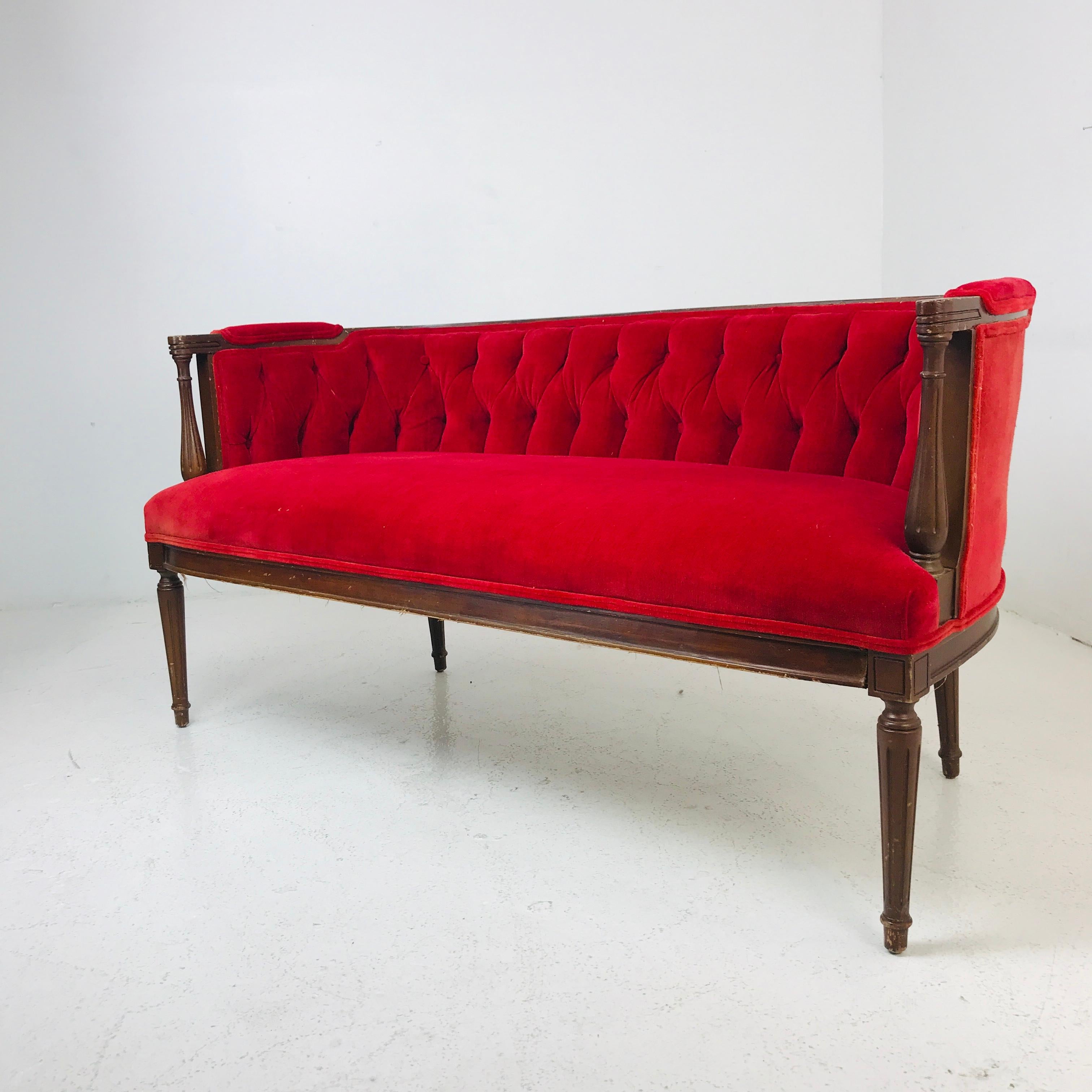 Wood Wrapped Red Settee For Sale at 1stDibs wood wrapped sofa