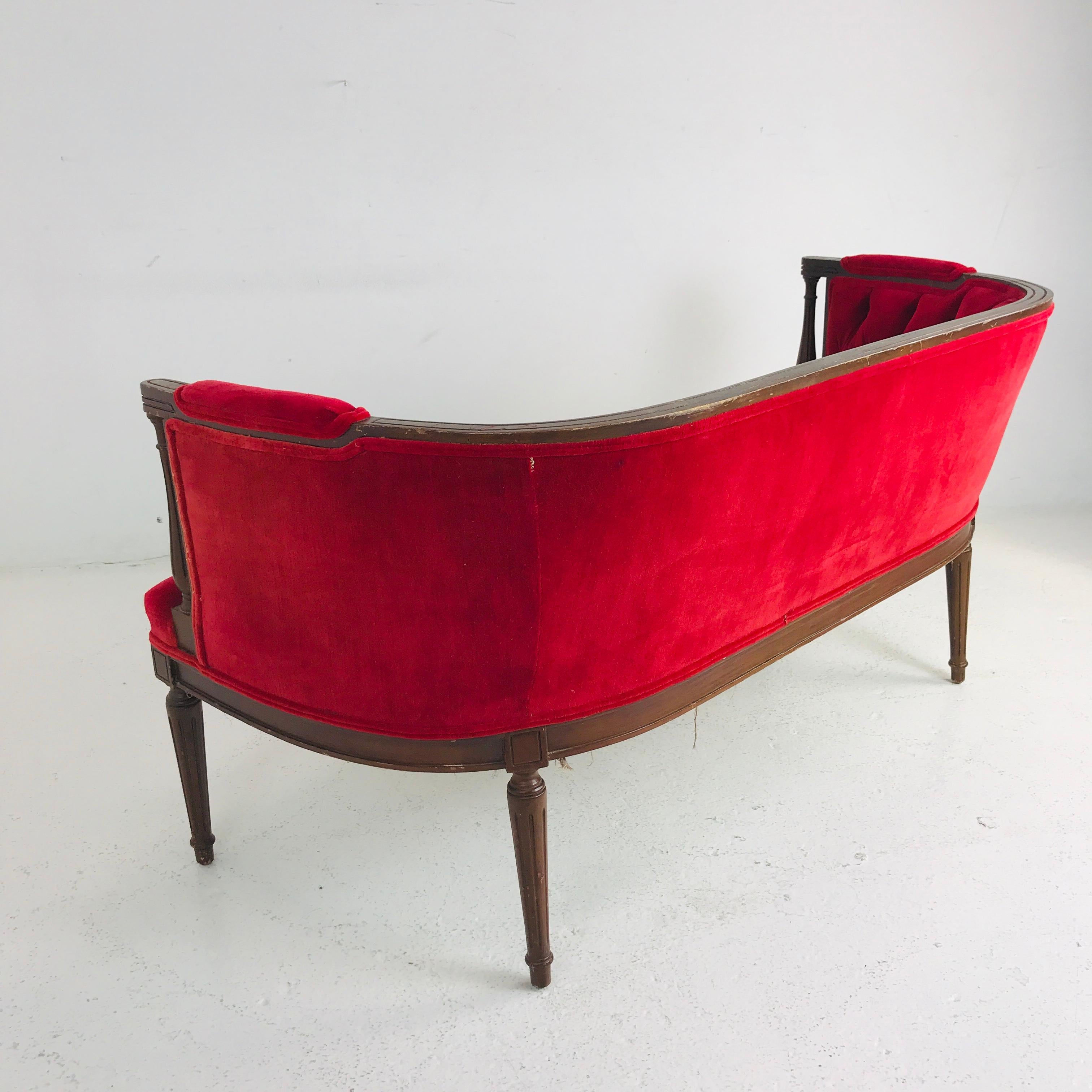 Wood Wrapped Red Settee For Sale at 1stDibs wood wrapped sofa
