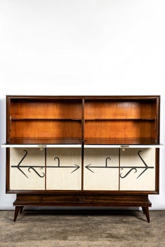 Wood, Wrought Iron and Parchment Leather Bar by Englander & Bonta, circa 1950