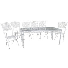 Woodard Andalusian Dining Set Cast Iron Patio Set of Seven Pieces