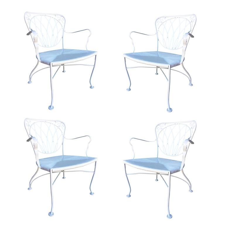 Mid-Century Modern Woodard Art Nouveau Iron Patio/Outdoor Lounge Chair, Set of 4 For Sale