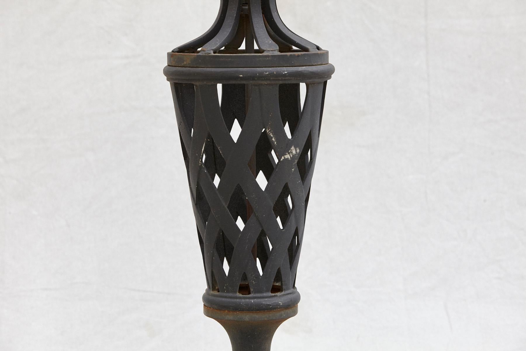 Woodard Black Iron Garden/Center Table on a Pedestal with a Lattice Pattern 1