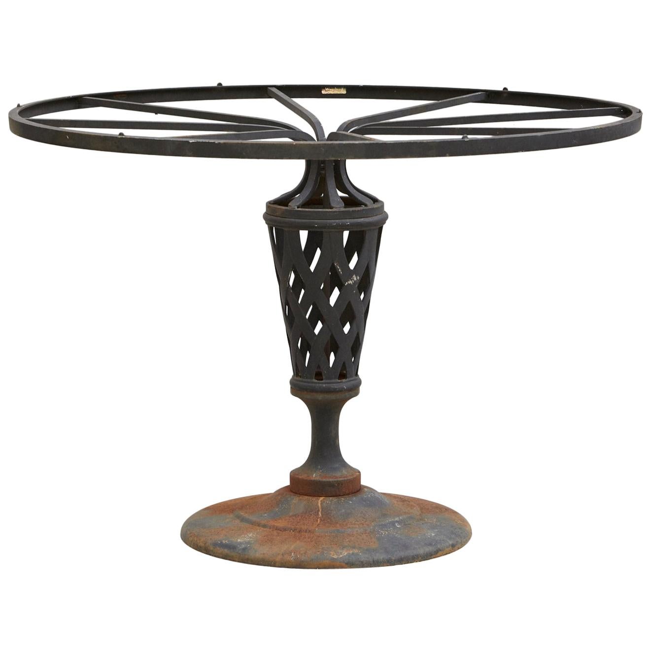 Woodard Black Iron Garden/Center Table on a Pedestal with a Lattice Pattern