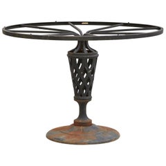 Woodard Black Iron Garden/Center Table on a Pedestal with a Lattice Pattern