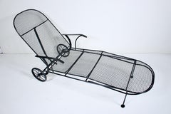 Woodard Black Sculptura Wrought Iron & Wire Mesh Reclining Chaise Lounge, 1950s