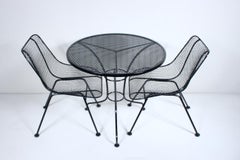 Woodard Black Wrought Iron & Wire Cafe Set with Round Table & Two Dining Chairs