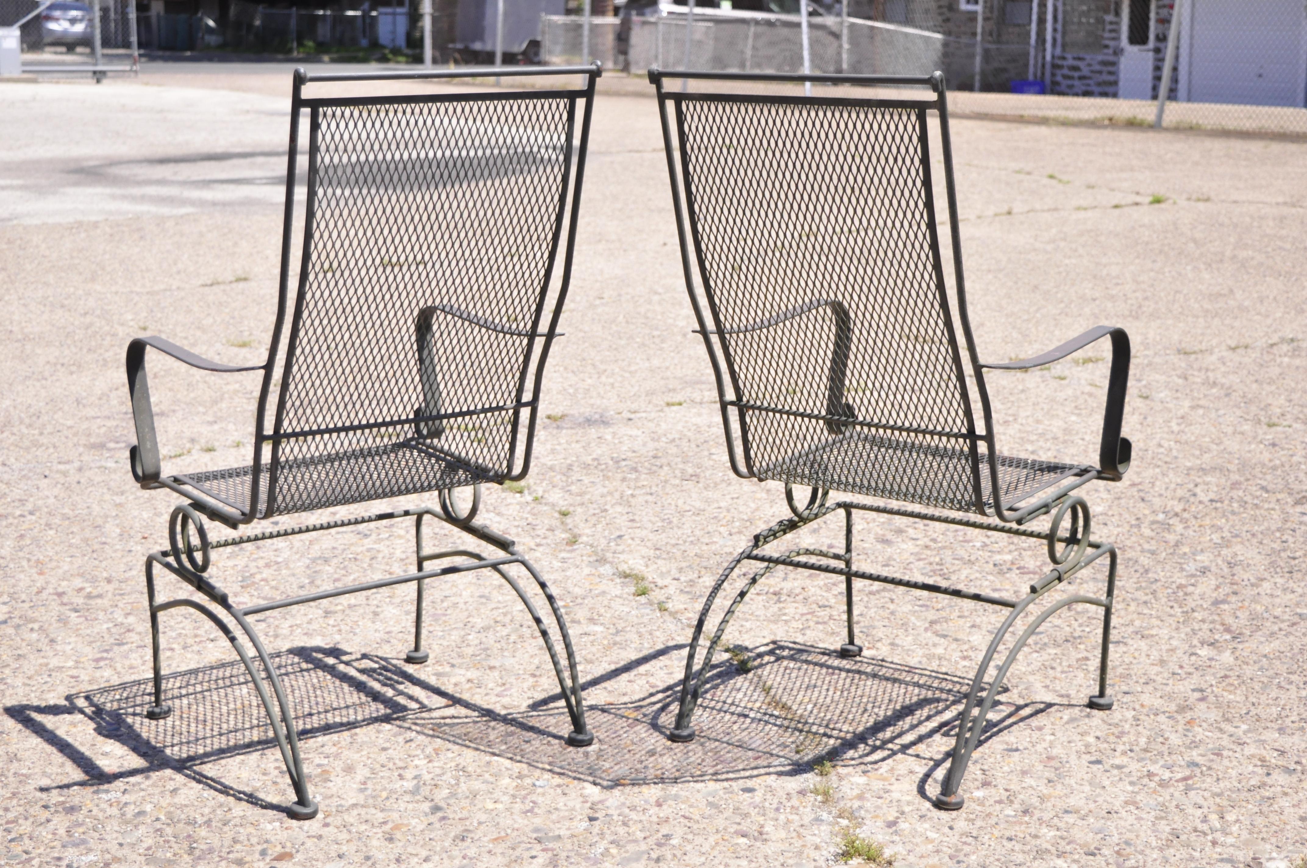 Woodard Bradford Collection Spring High Back Wrought Iron Patio Chairs, a Pair For Sale 1