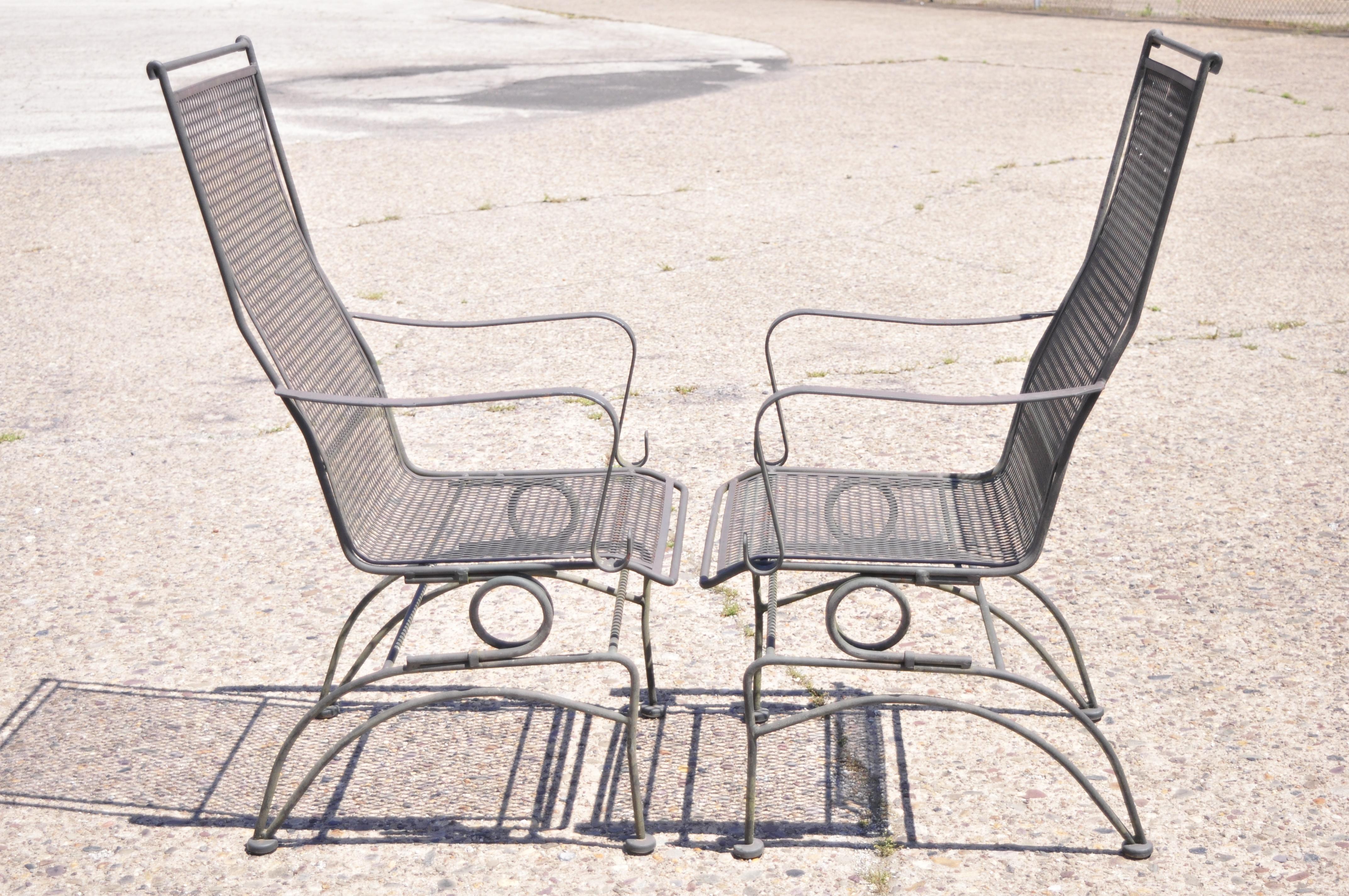 Woodard Bradford Collection Spring High Back Wrought Iron Patio Chairs, a Pair For Sale 2