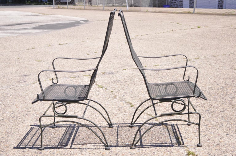 Woodard Bradford Collection Spring High Back Wrought Iron Patio Chairs, a Pair For Sale at 1stDibs