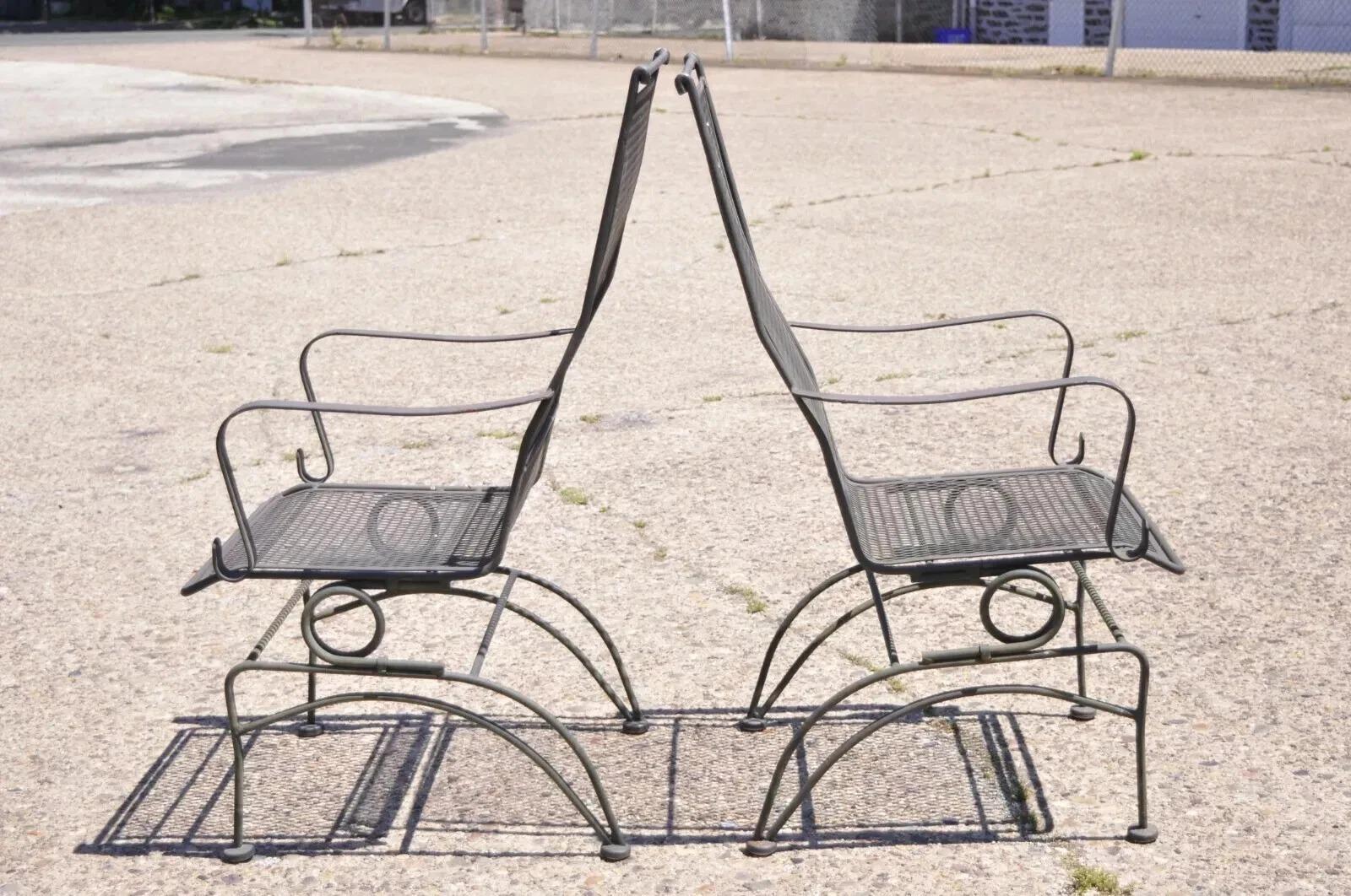 Modern Woodard Bradford Collection Spring High Back Wrought Iron Patio Chairs - a Pair