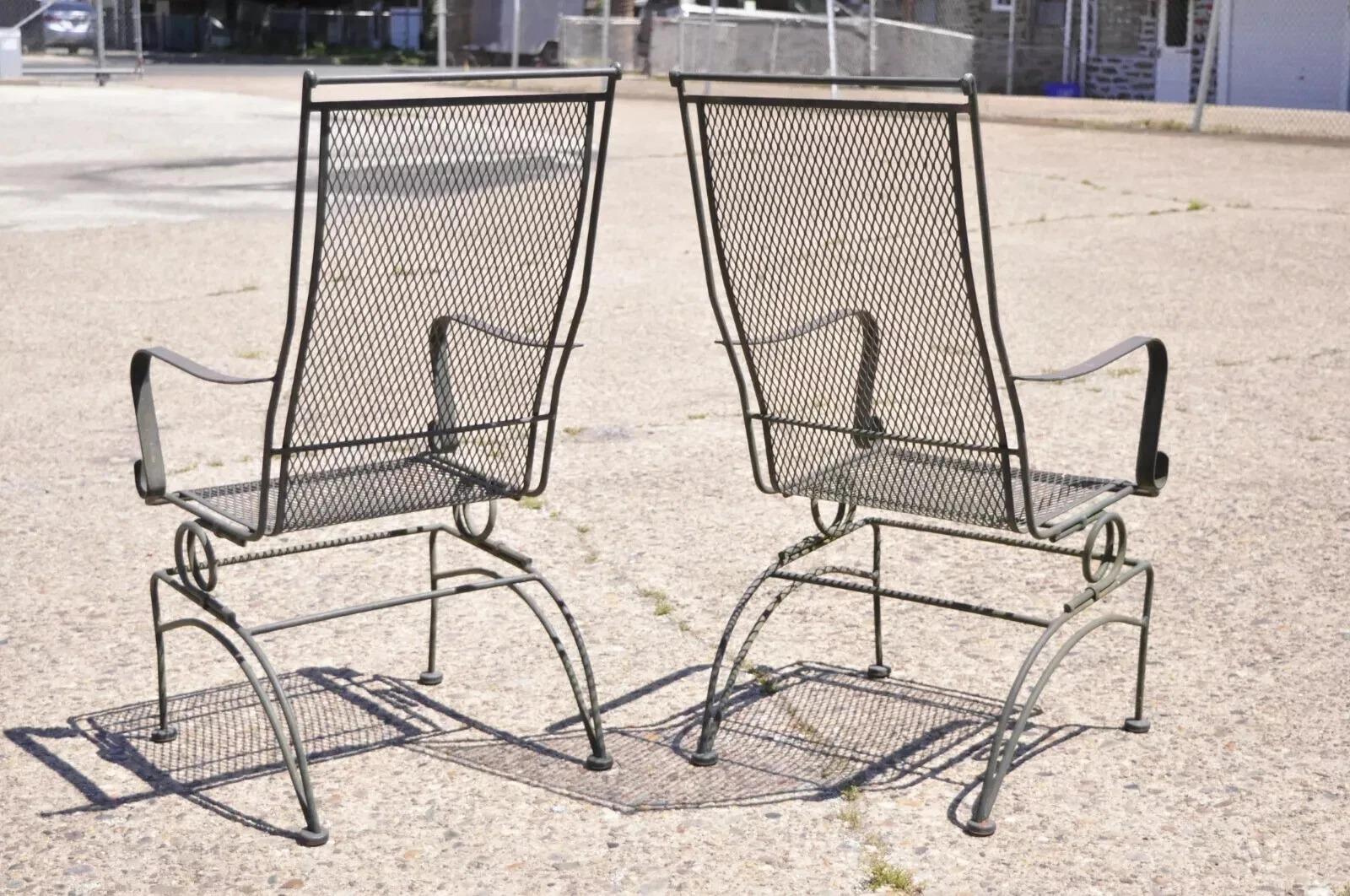 Woodard Bradford Collection Spring High Back Wrought Iron Patio Chairs - a Pair 1